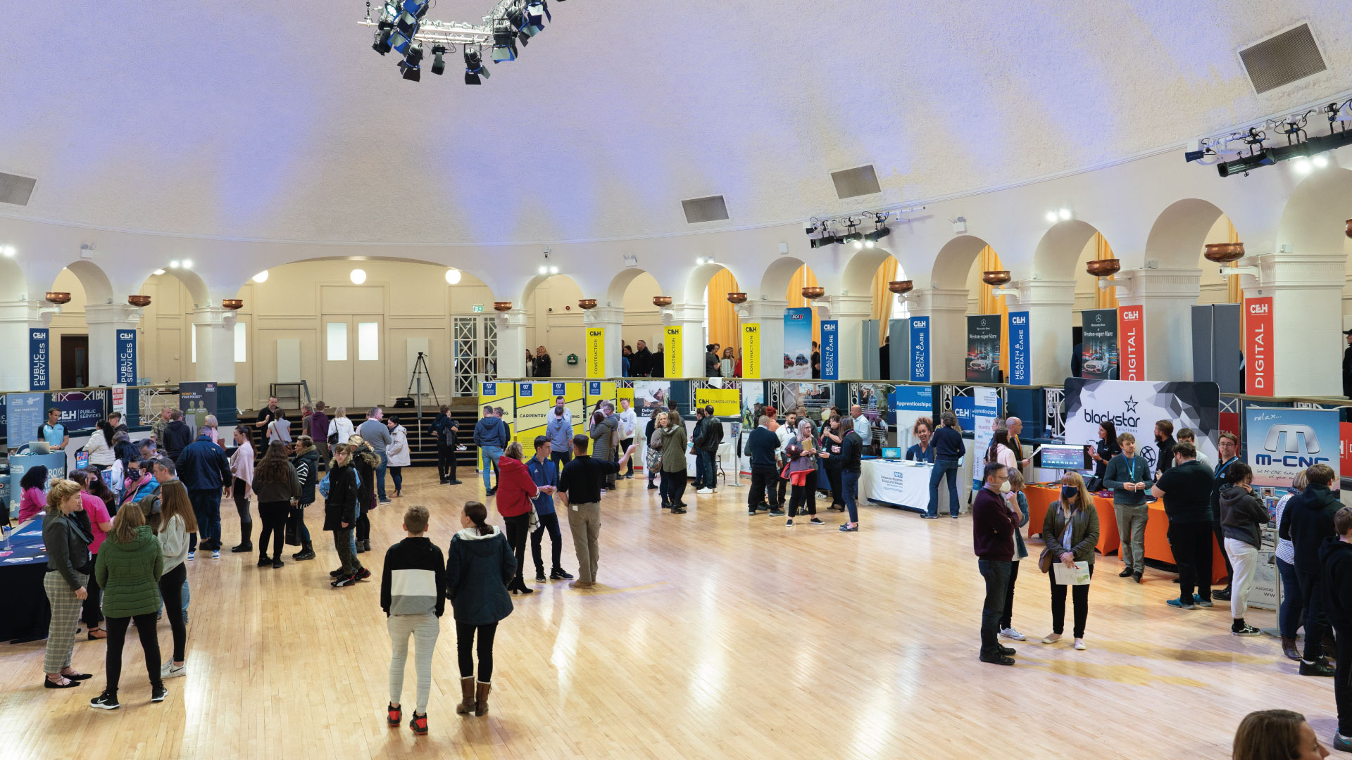 Overview of winter gradens - showing people at the event
