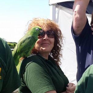Mandy with a parrot