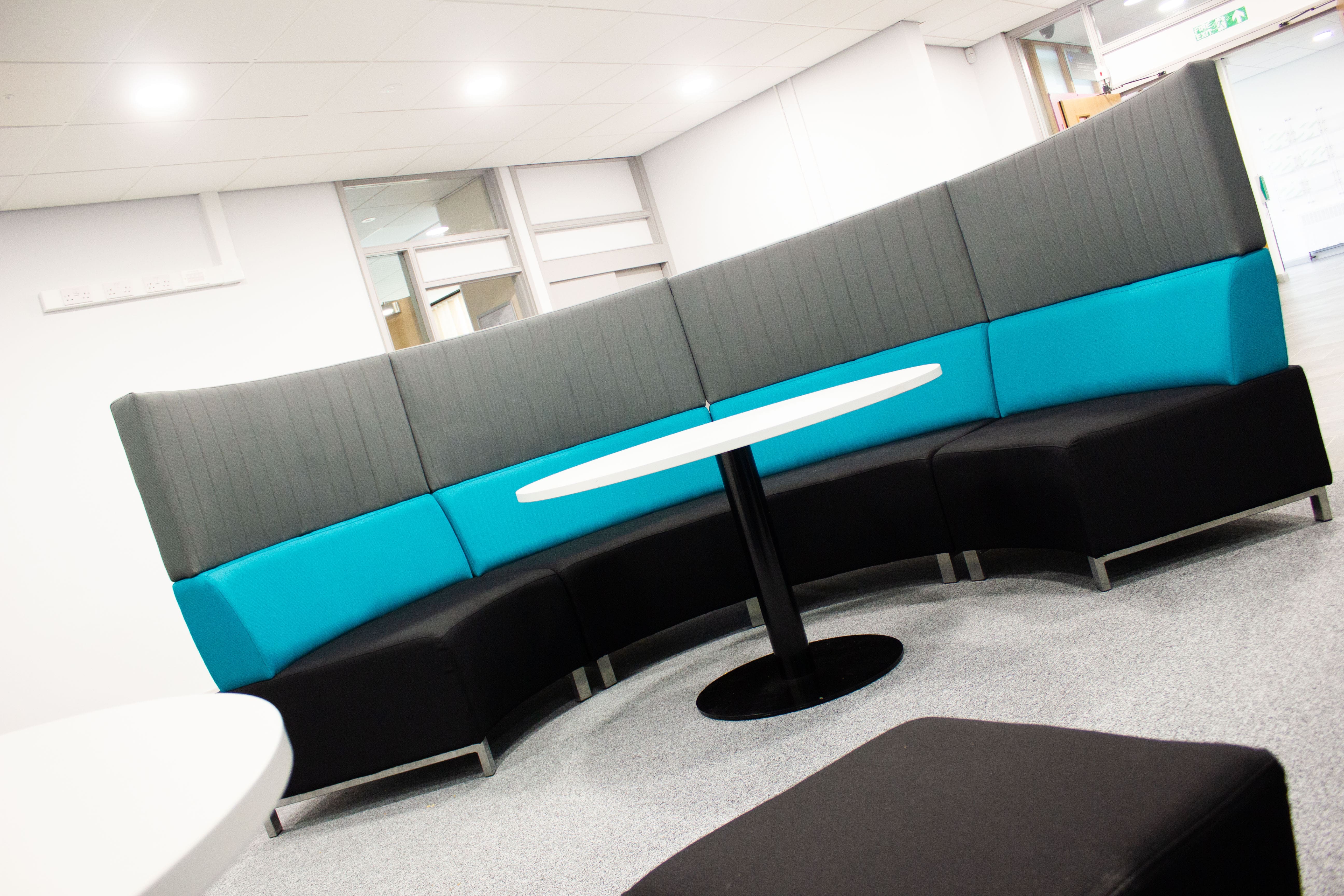 curved seating area in communal room 