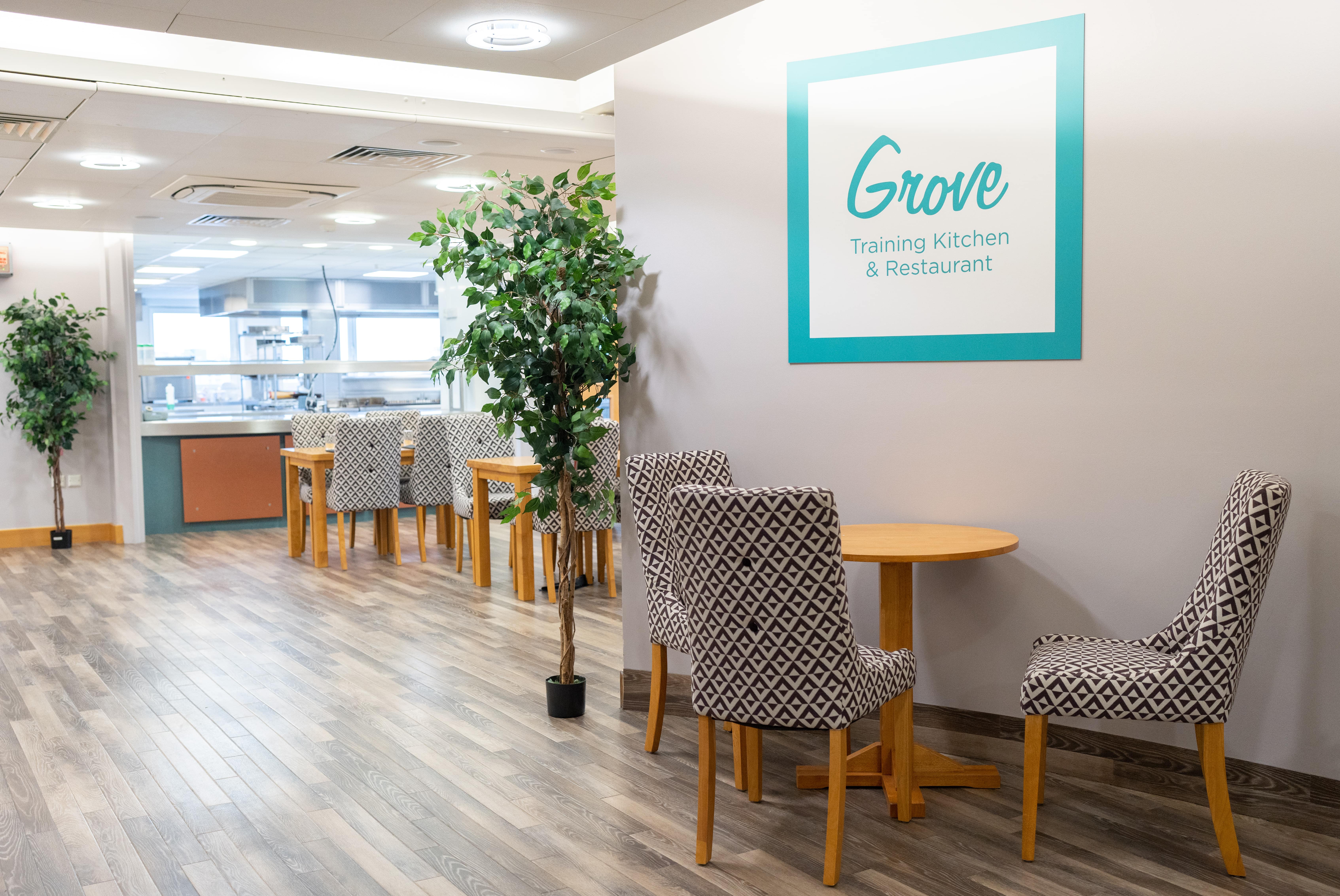 the grove training restaurant, overview of dining area   