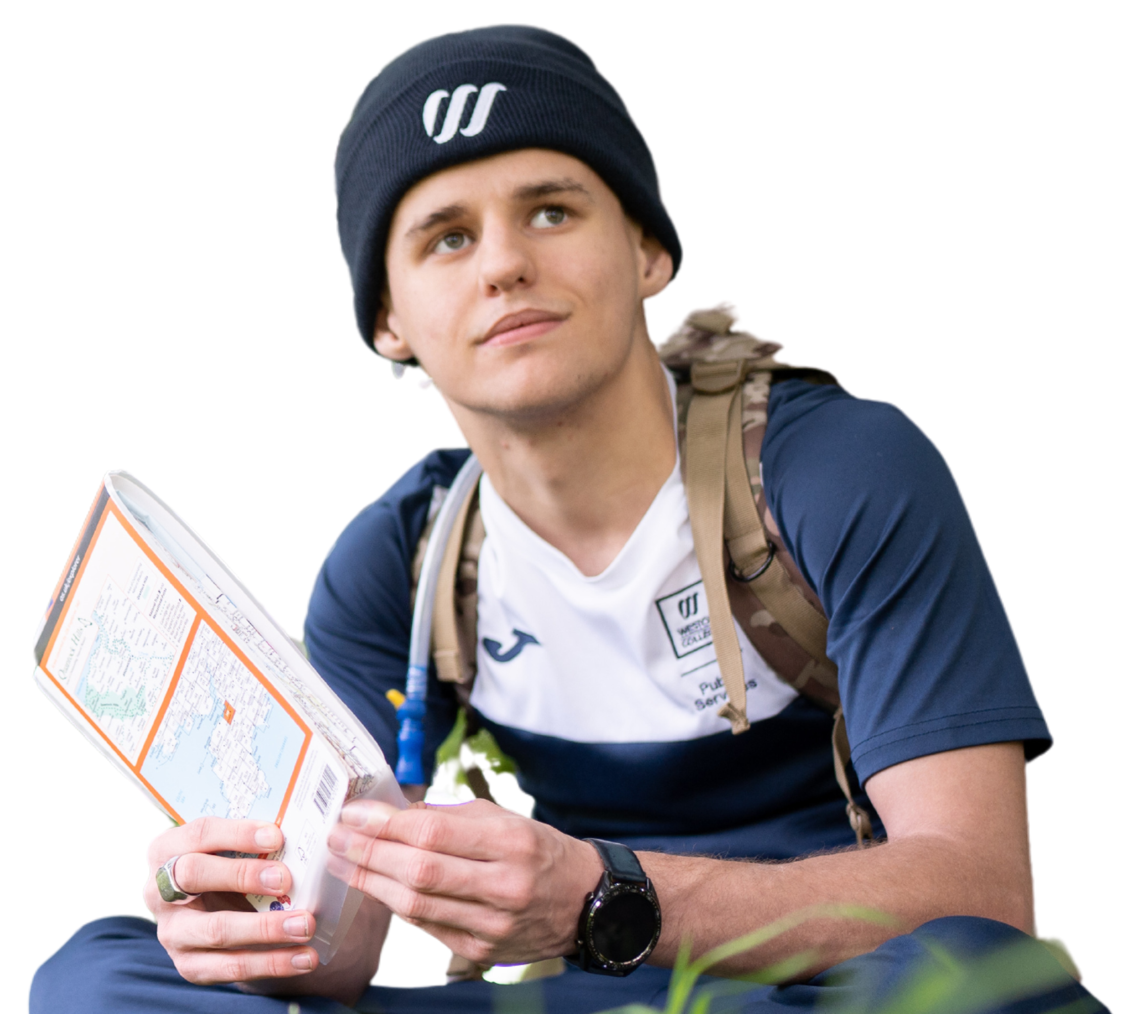 student holding map in his hands