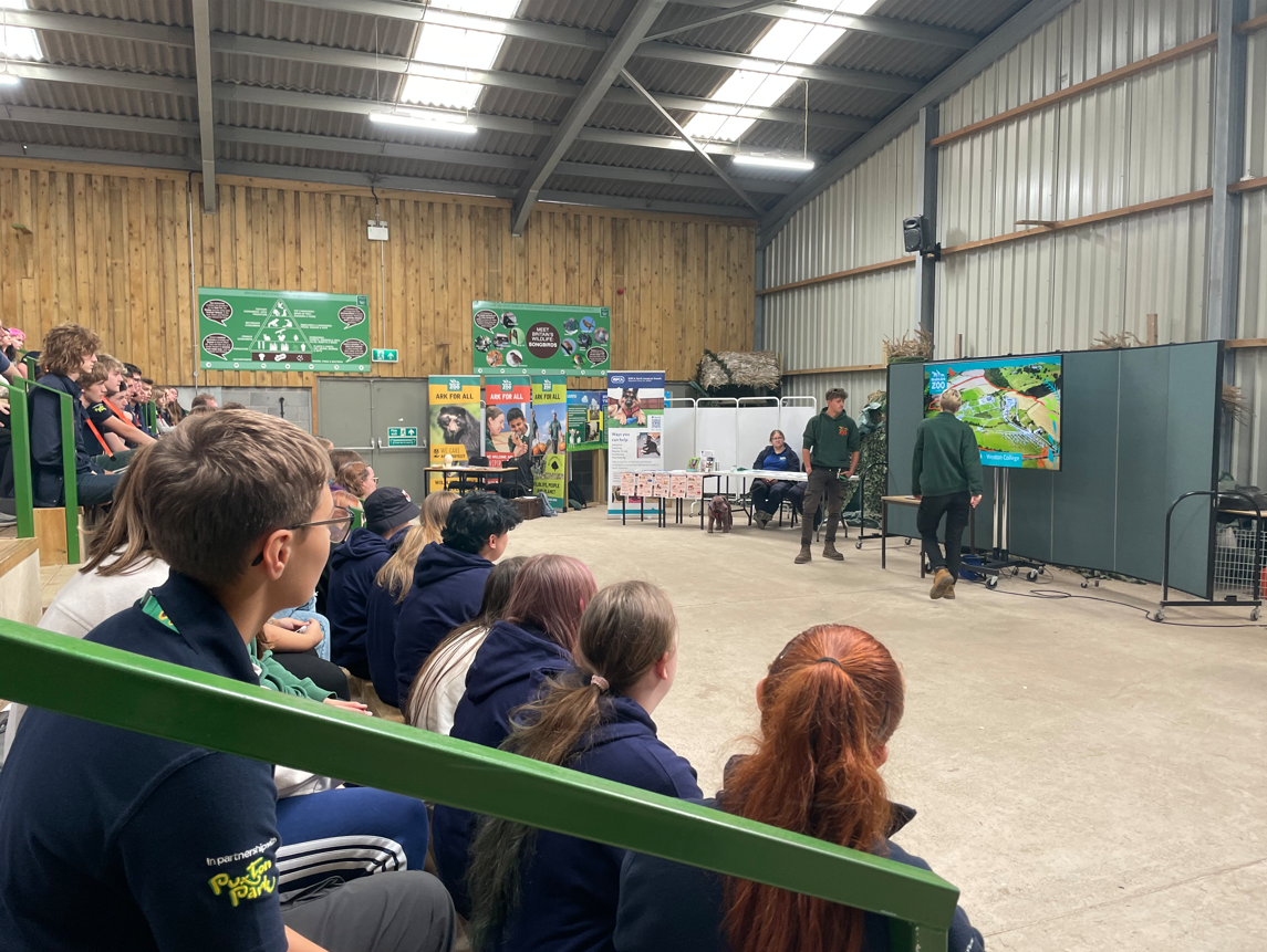 Students sat in the stands listening to the talks