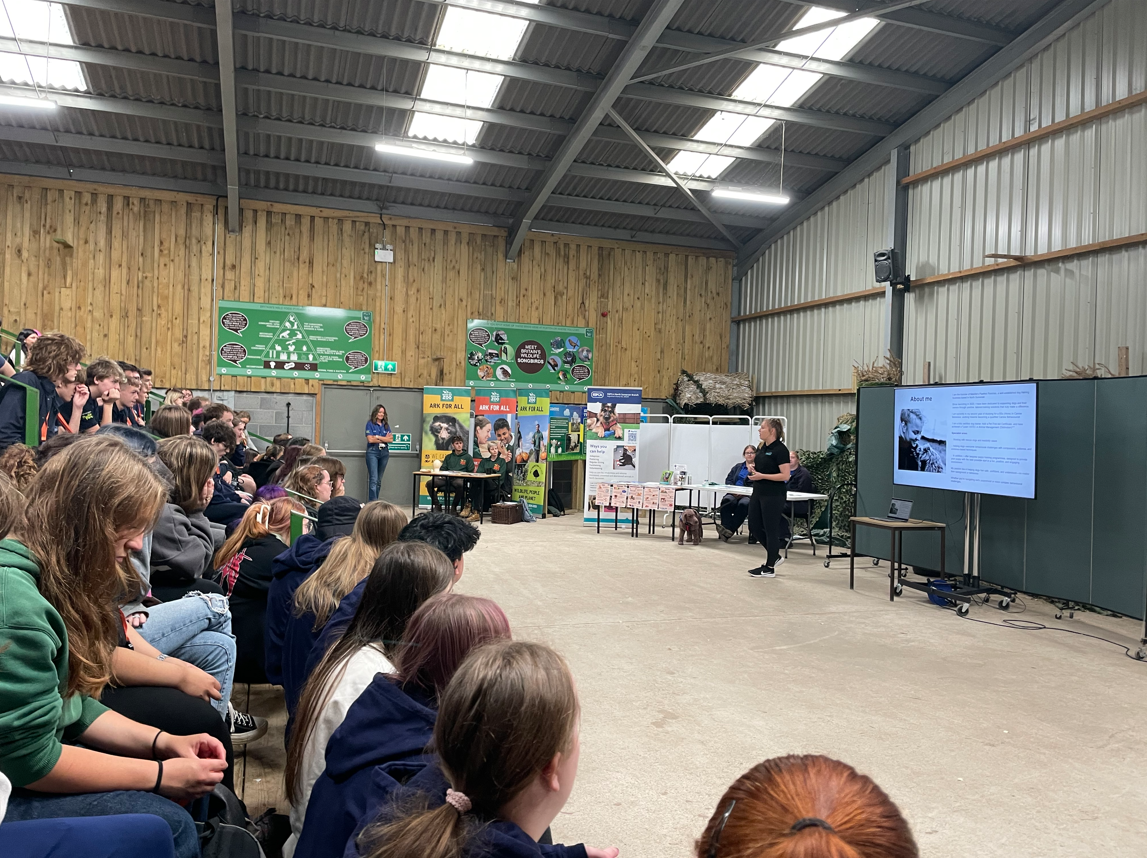 Students sat in the stands listening to the talks