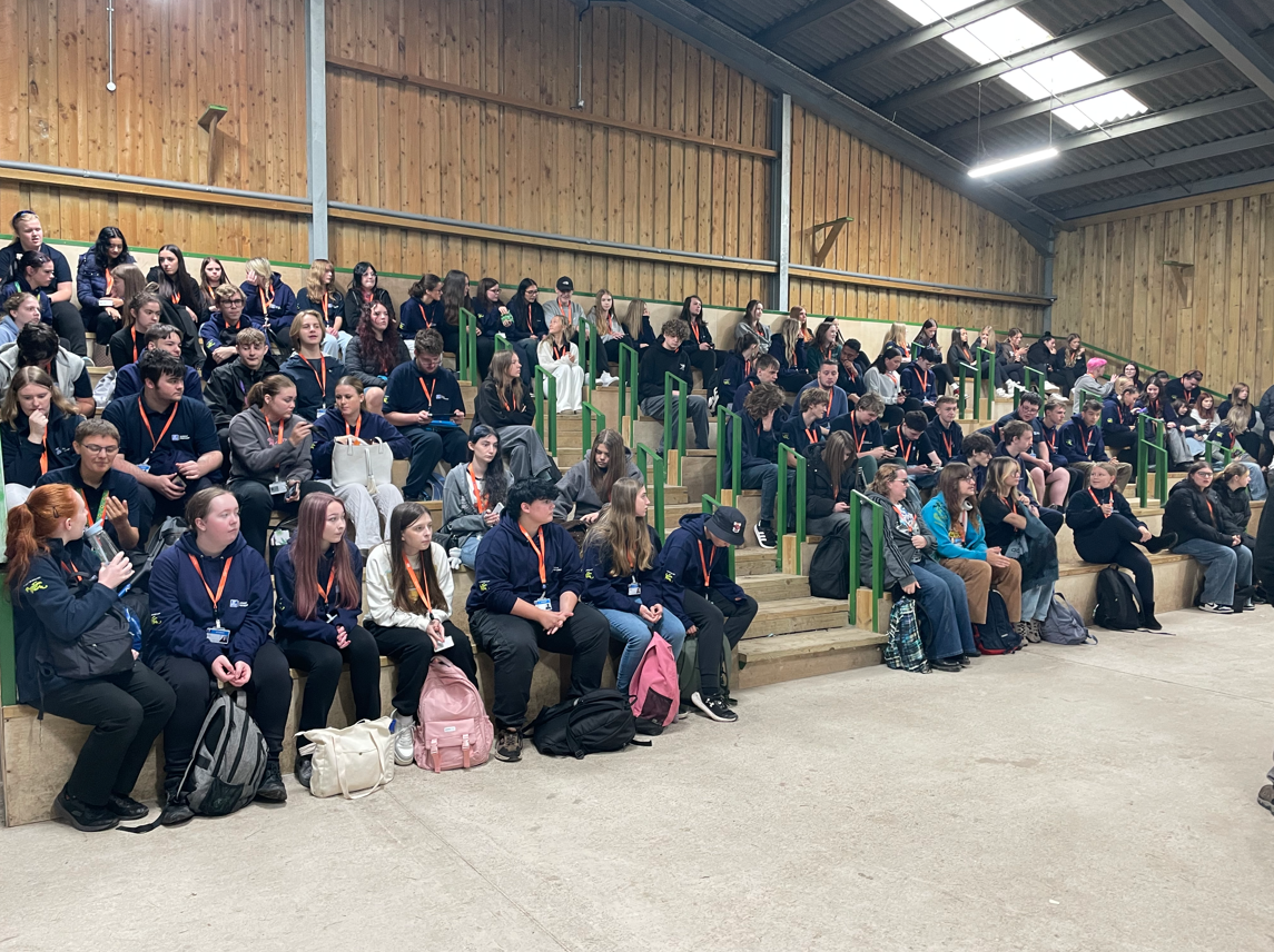 Students sat in the stands listening to the talks