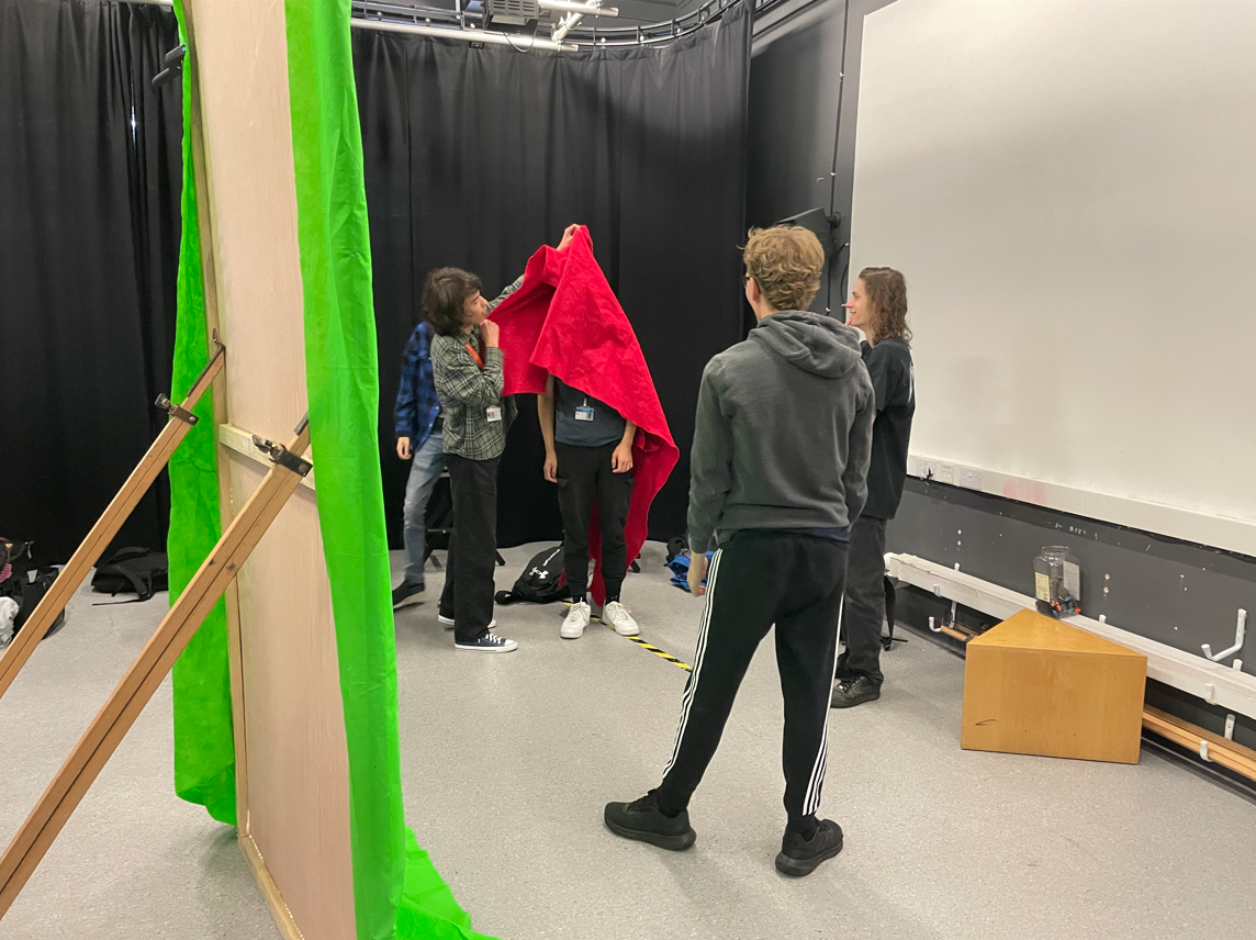 Media students practicing retelling Little Red Riding Hood