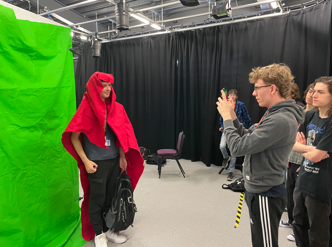 Media students practicing retelling Little Red Riding Hood