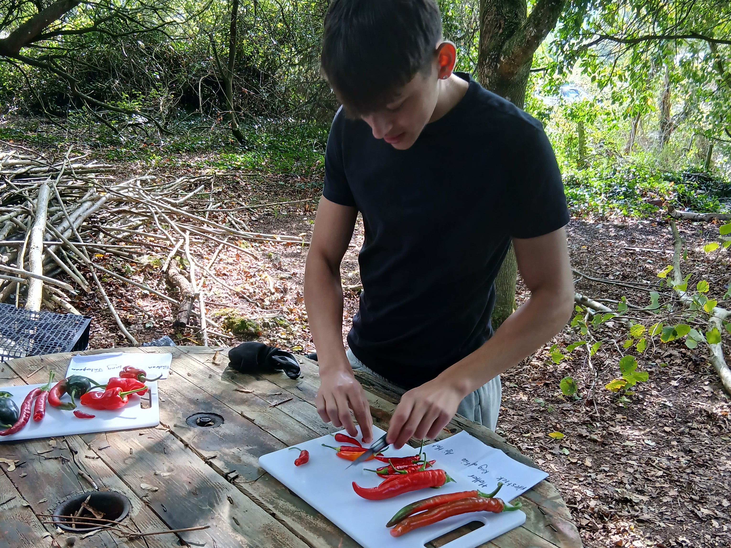 Student cutting up a chilli
