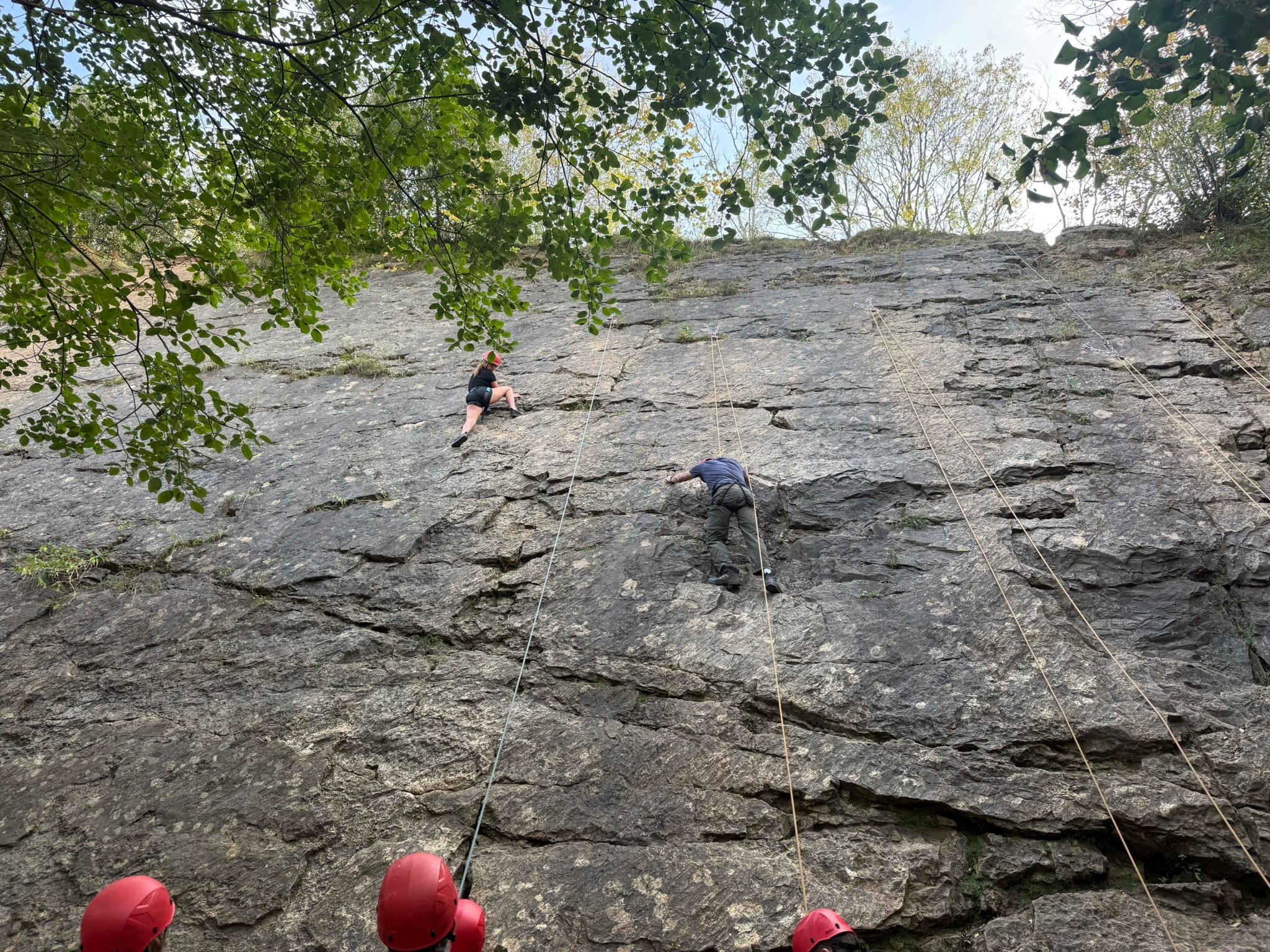 Students abseiling and climbing