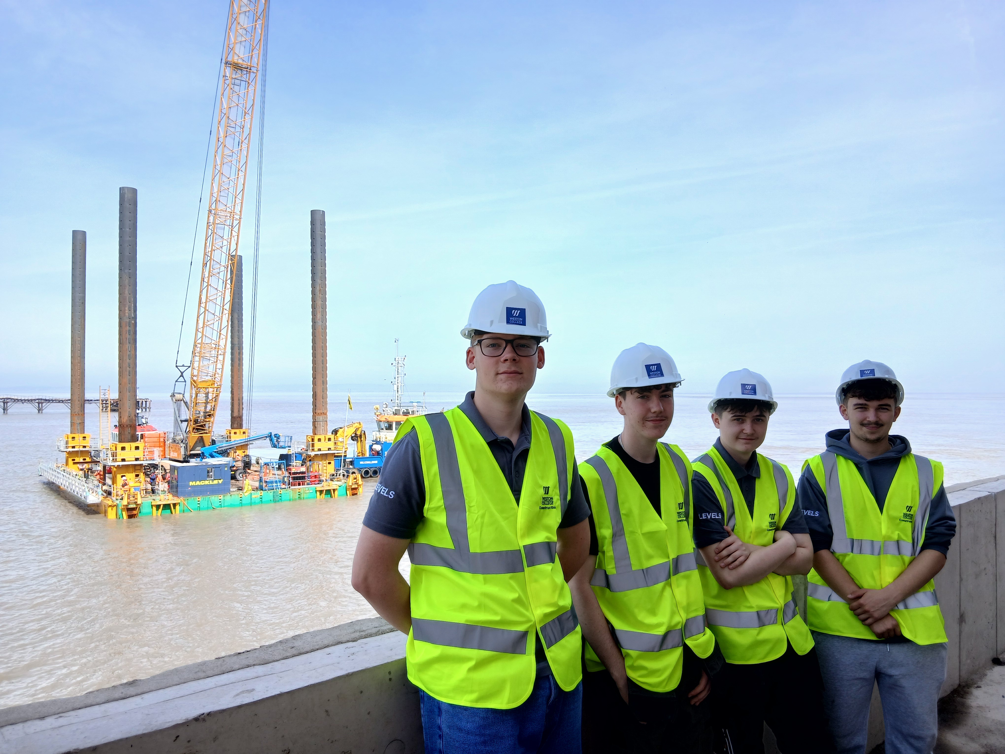 Students in front of jack-up barge