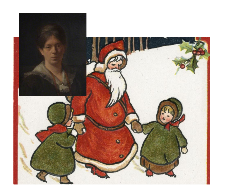 Artist and suffragist Ivy Millicent James alongside examples of her artwork.
