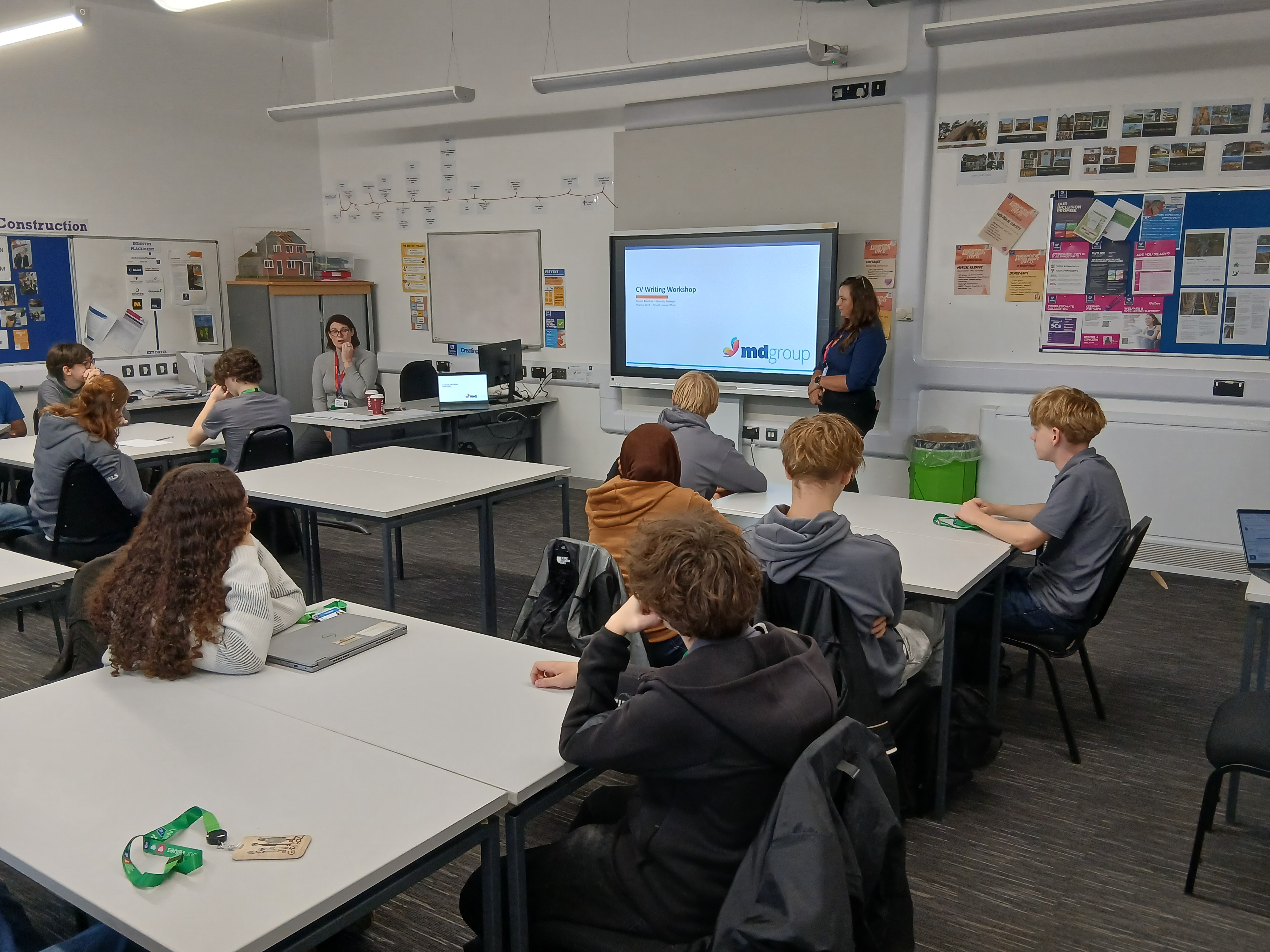 Students sat listening to MD Group CV workshop