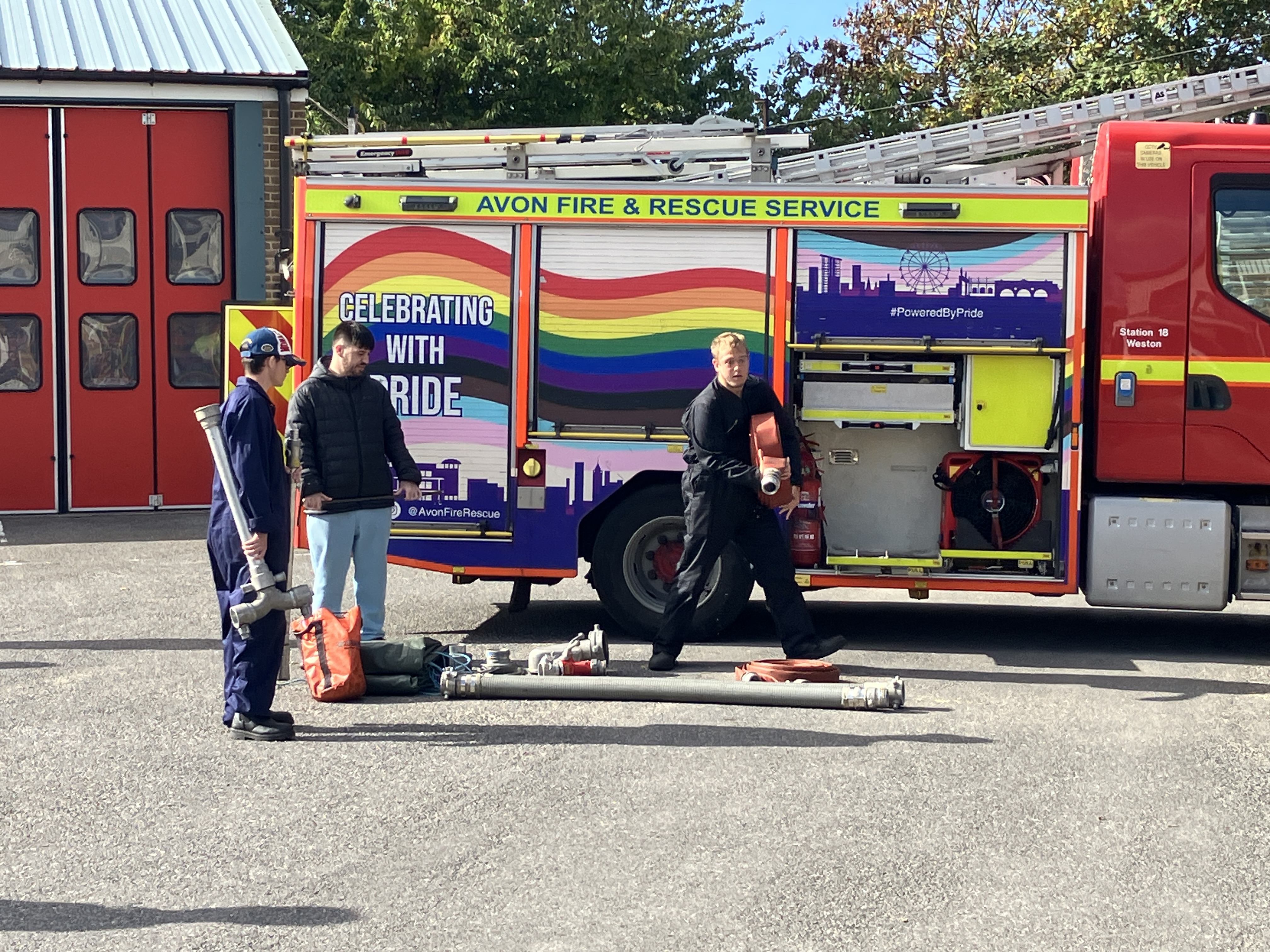 Students in front of fire truck