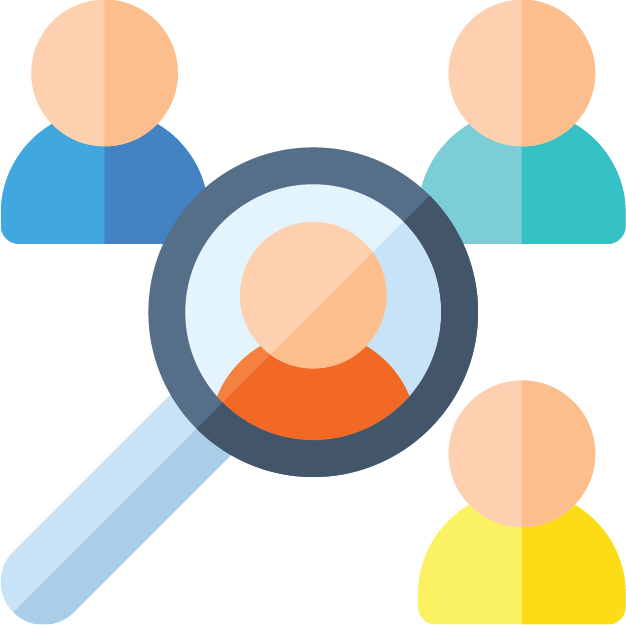 cartoon of magnify glass on cartoon person