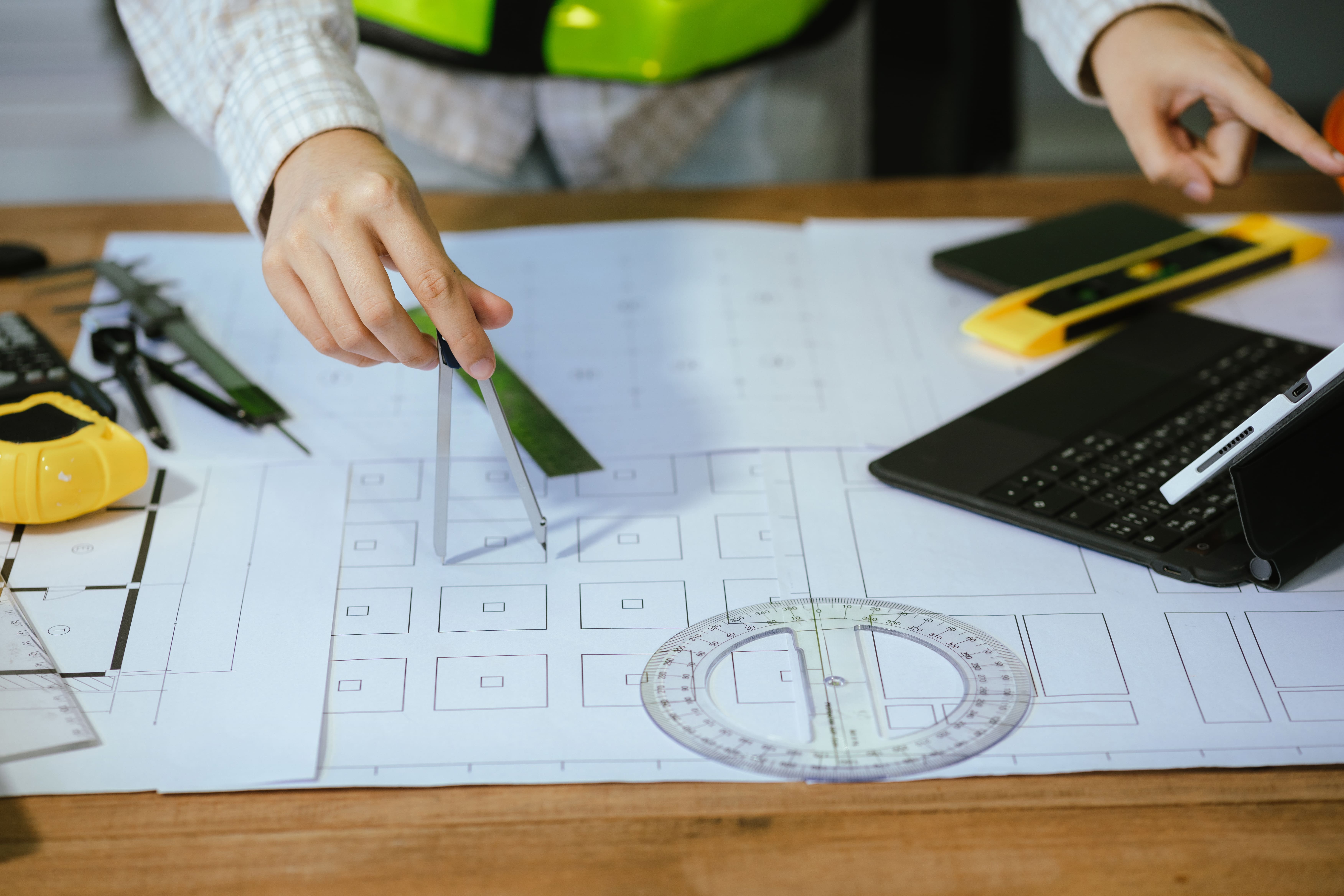 Architect construction engineer plan on hard project at work