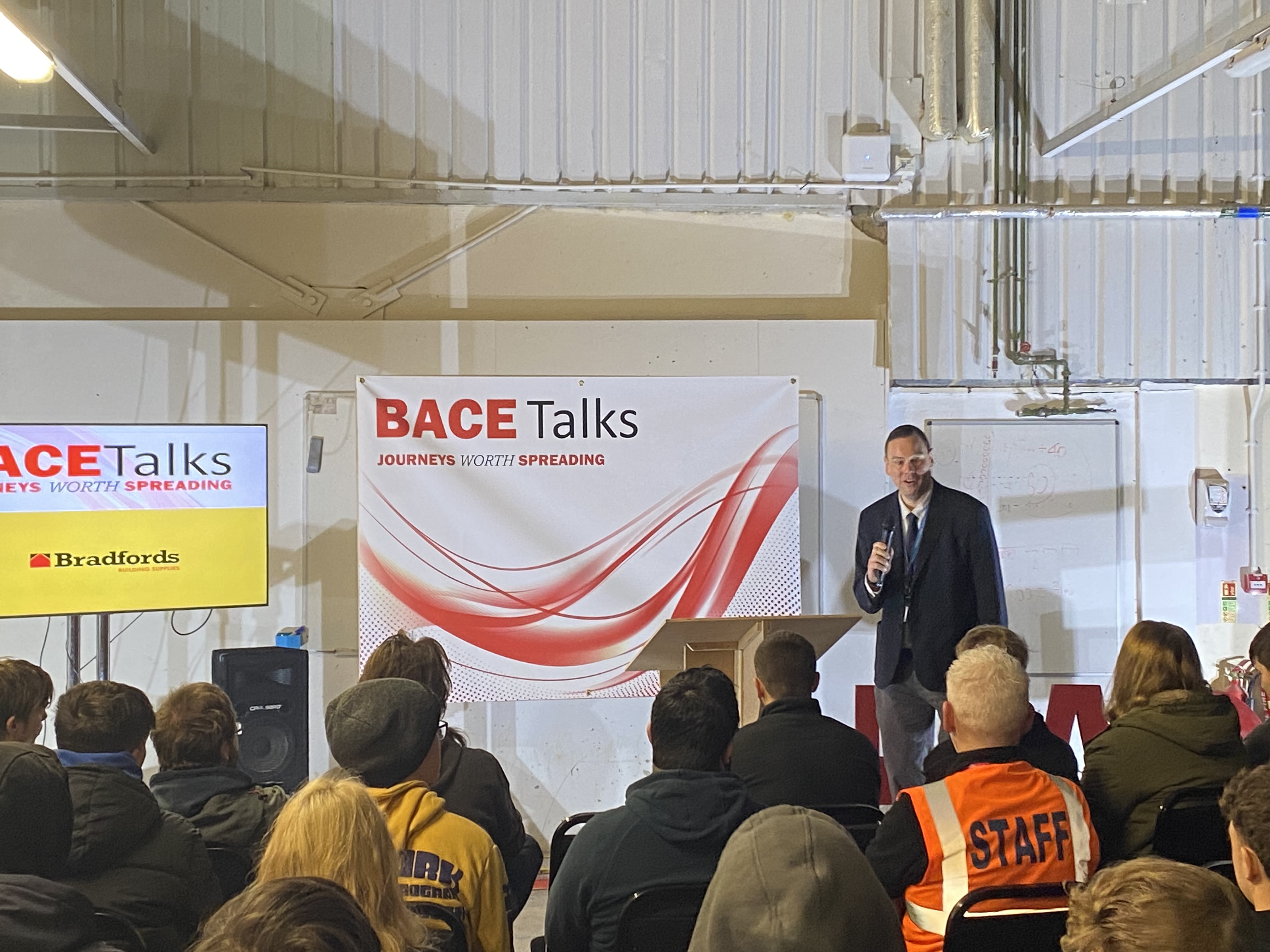 Ben Hodder delivering speech at BACE Talks