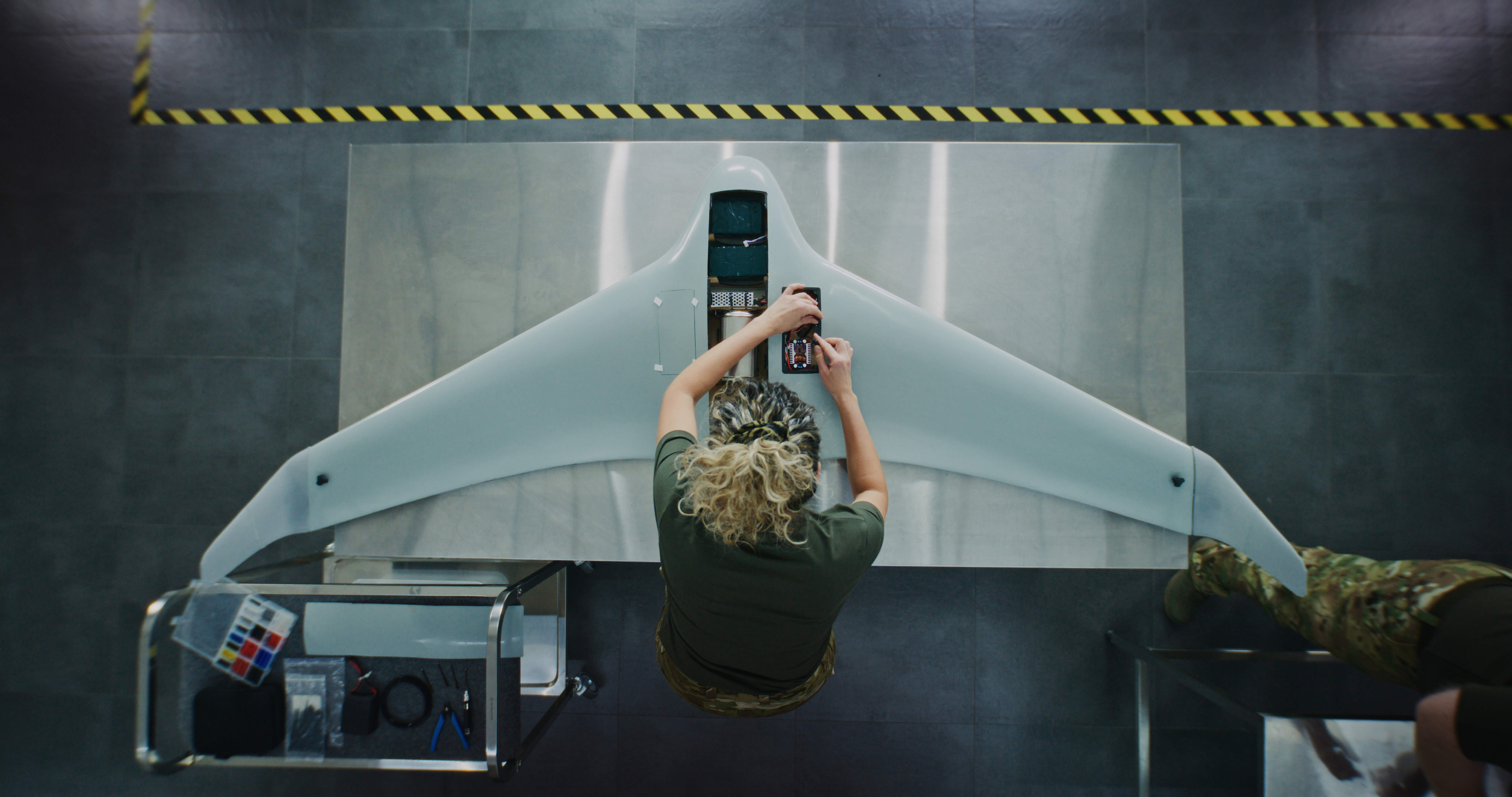 A student working on a drone