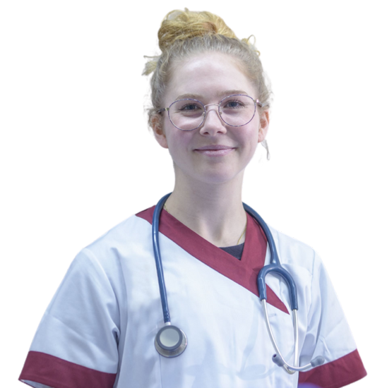 female midwife in uniform smiling at the camera