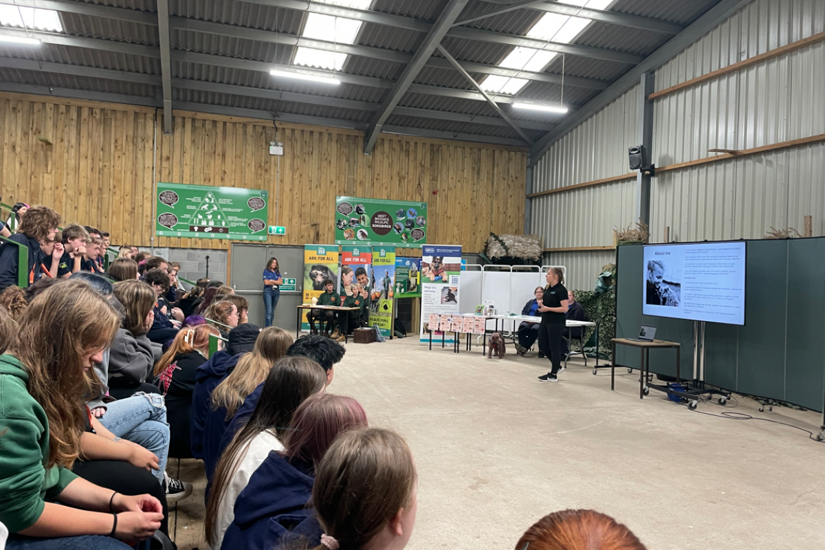 Students sat in the stands listening to the talks 