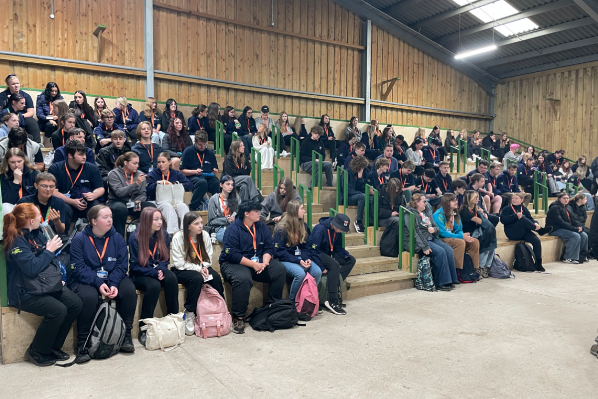 Students sat in the stands listening to the talks 