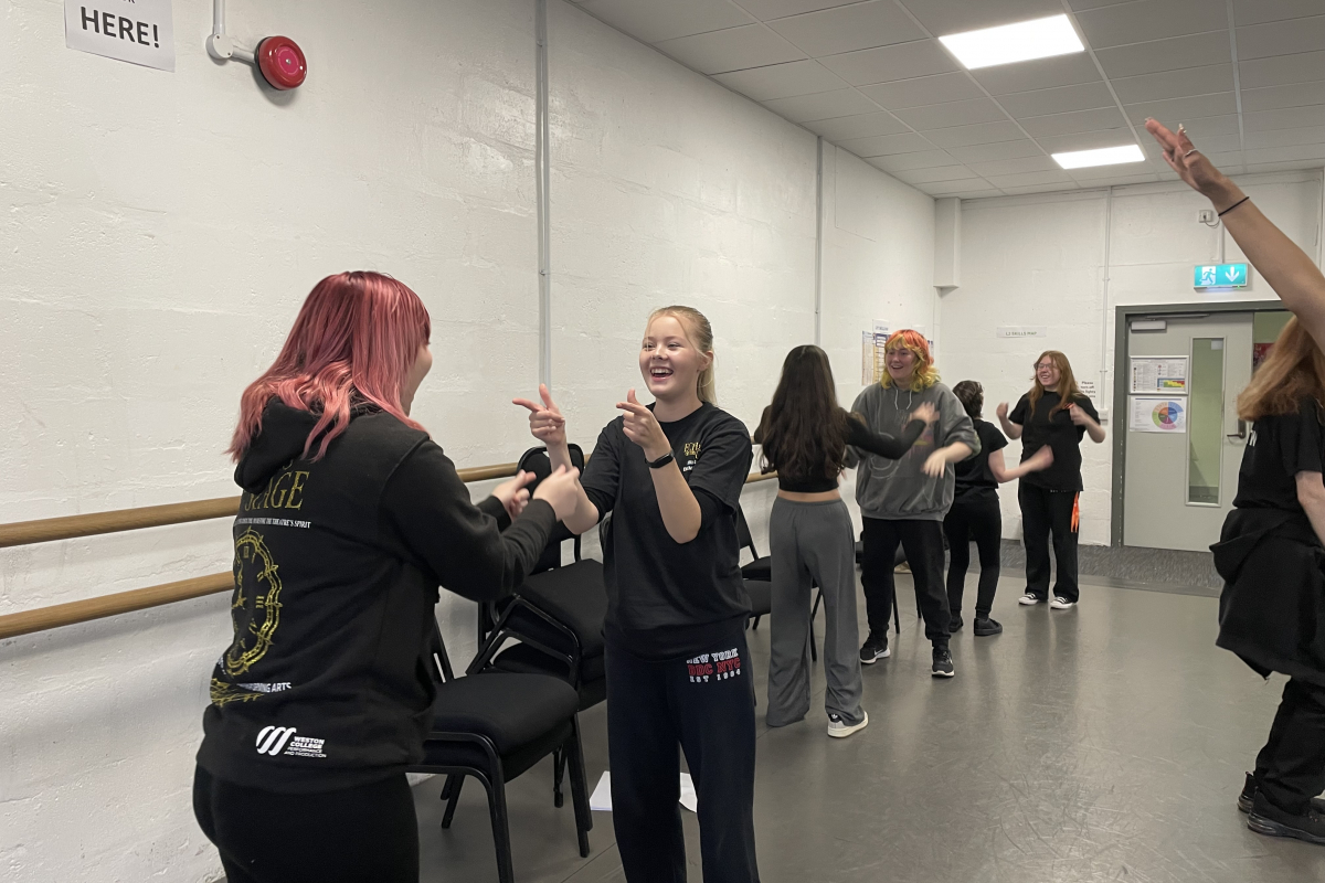 Performing Arts students playing ice breaker games 