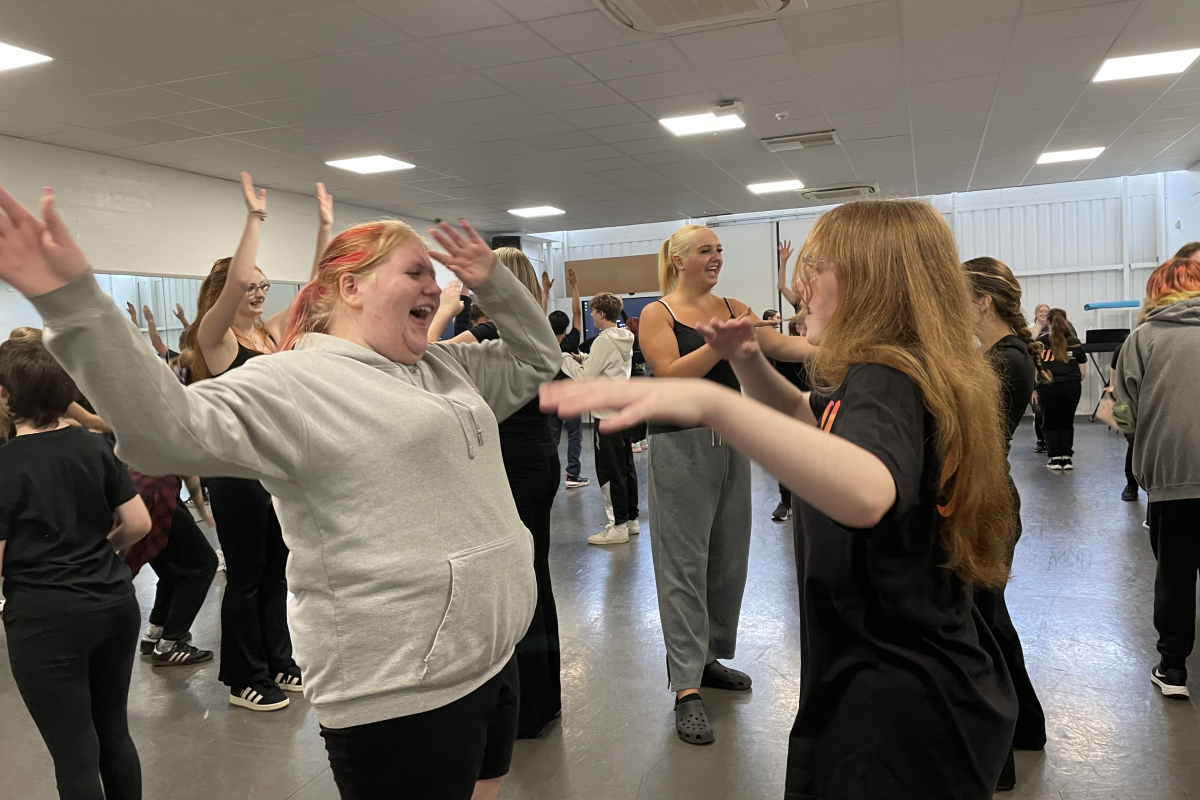 Performing Arts students playing ice breaker games 
