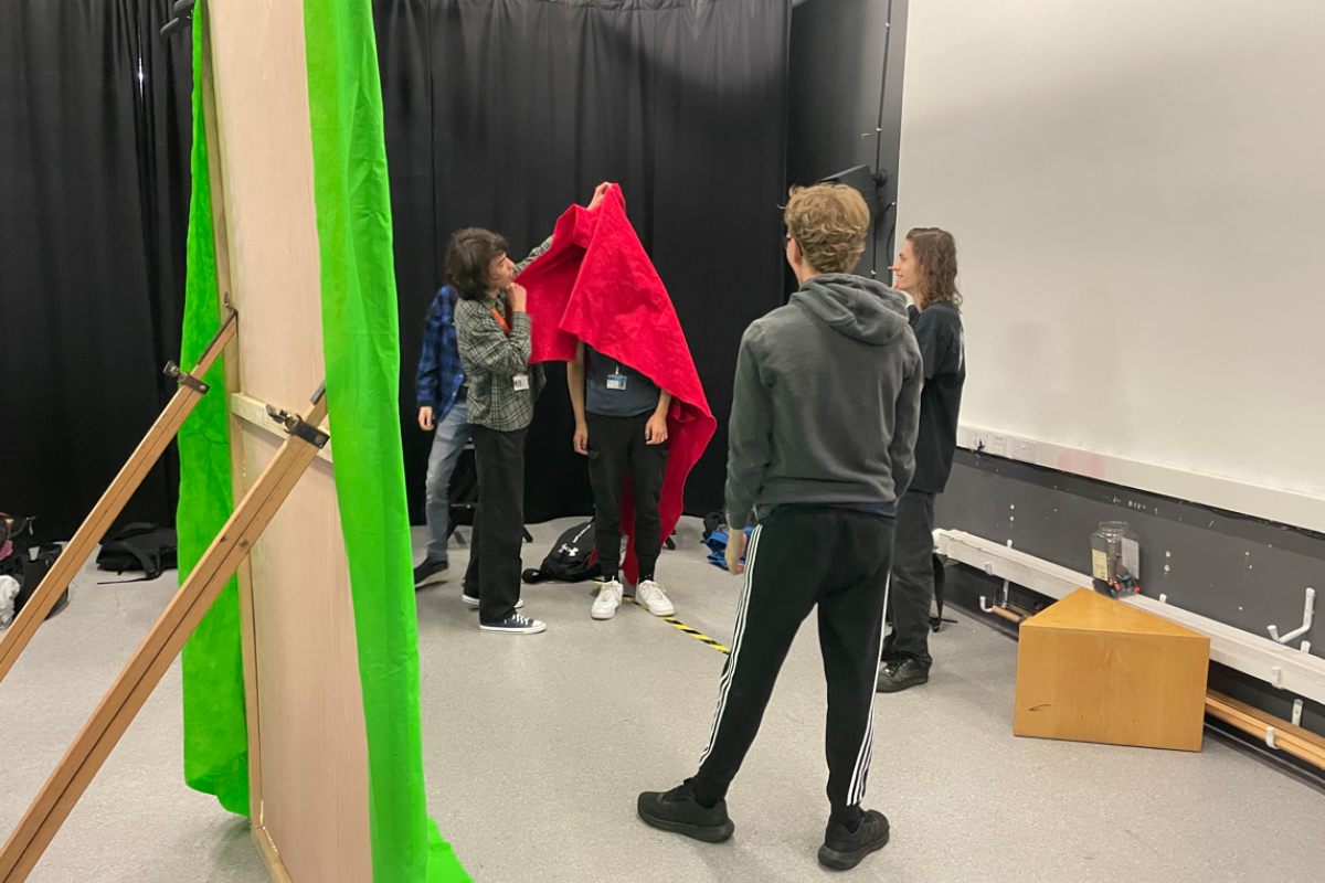 Media students practicing retelling Little Red Riding Hood 