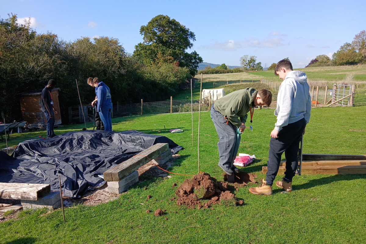 Students digging holes