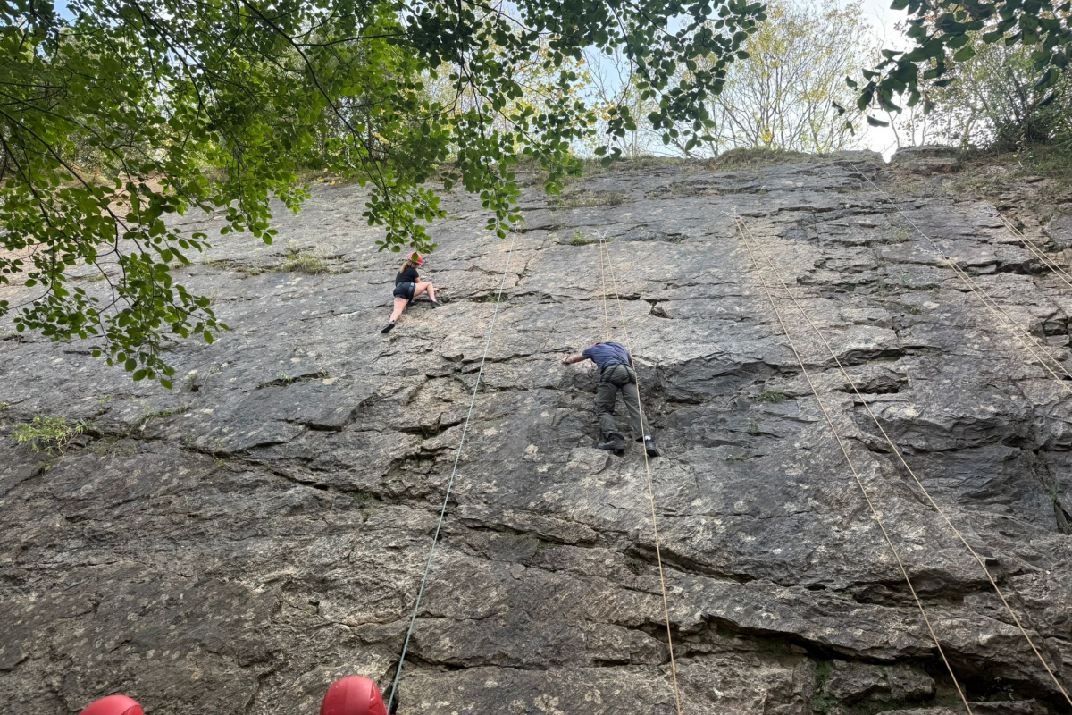 Students abseiling and climbing