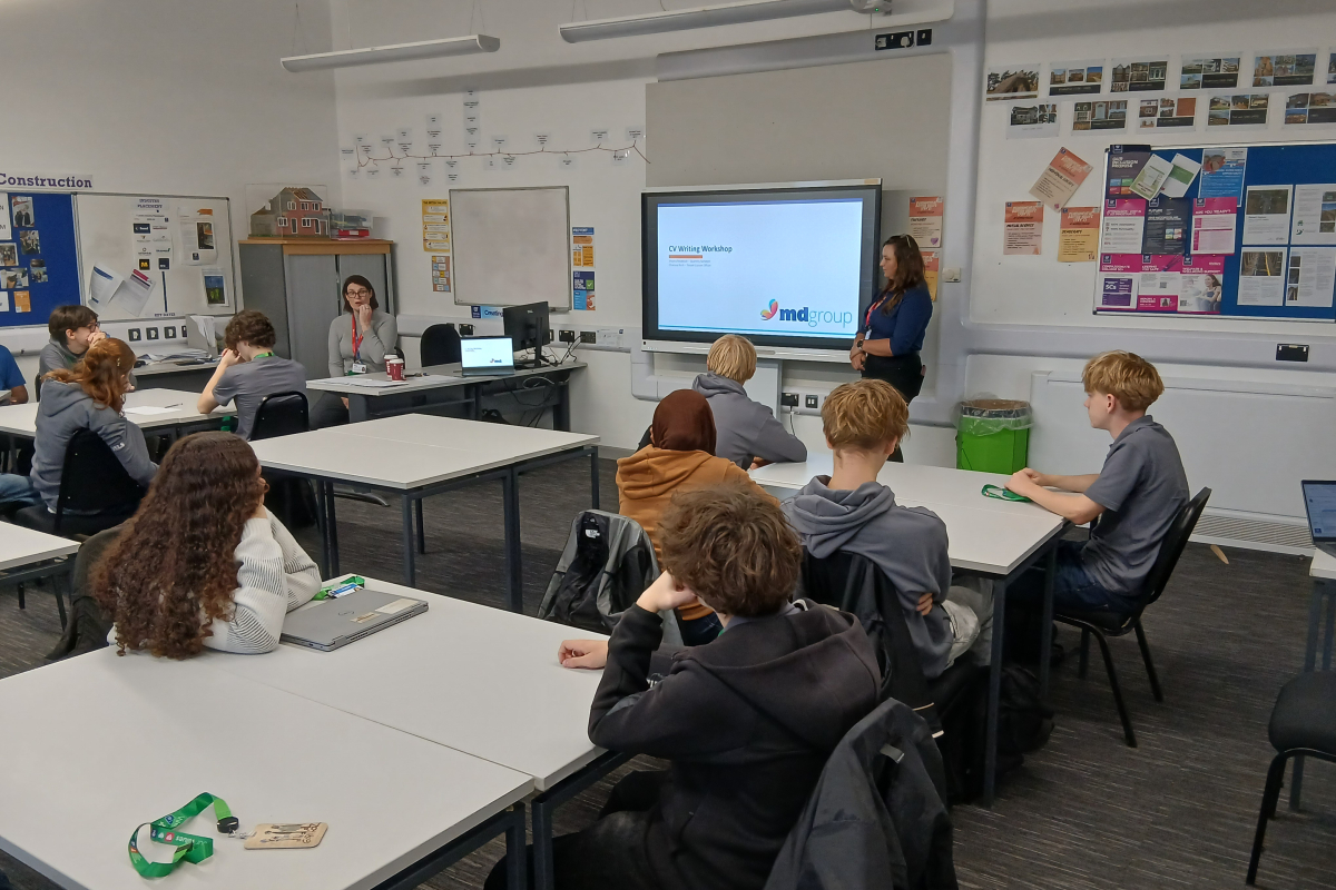 Students sat listening to MD Group CV workshop