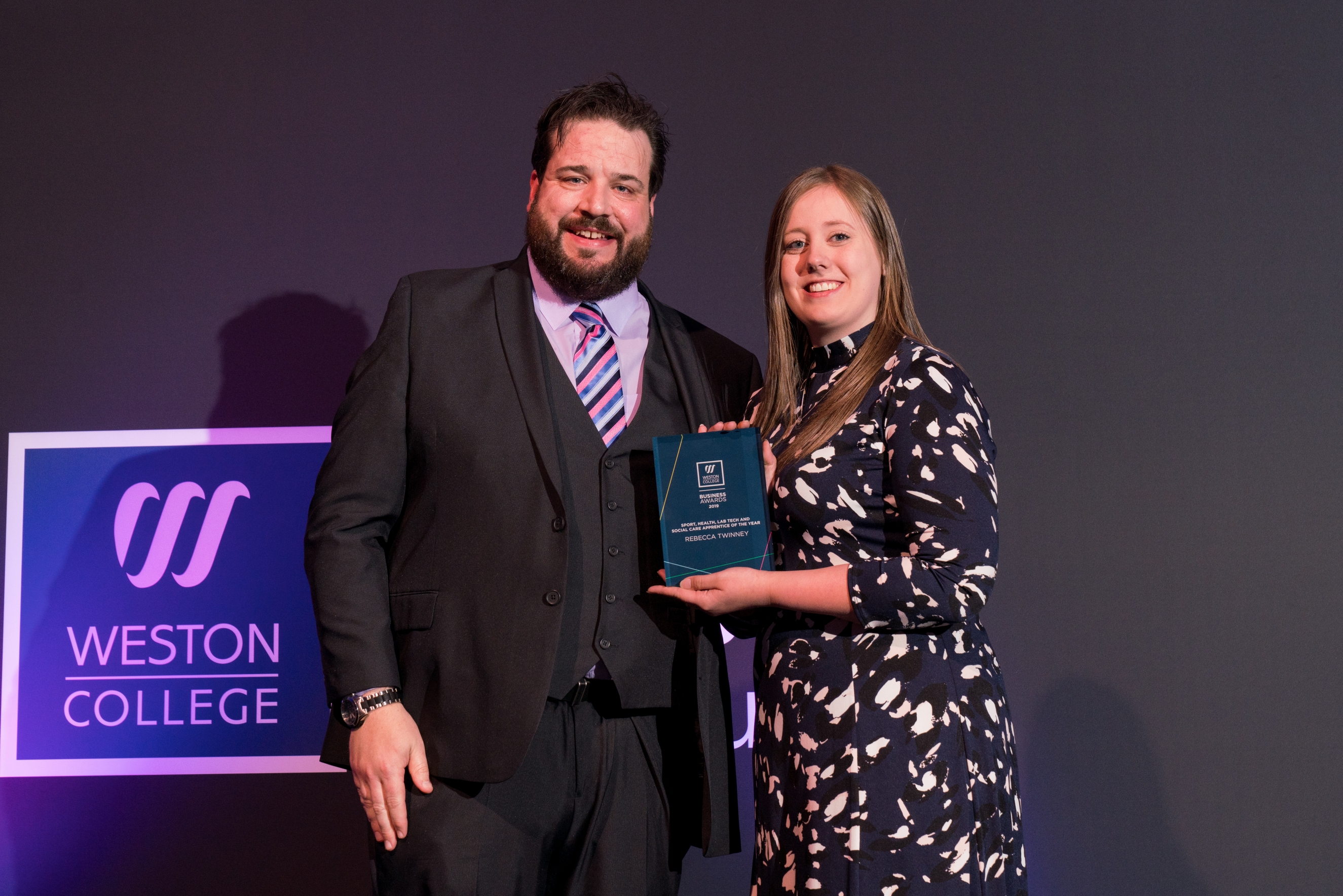 Rebecca receiving her award at 2019 Business Awards