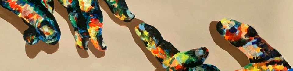 a painting of two hands touching