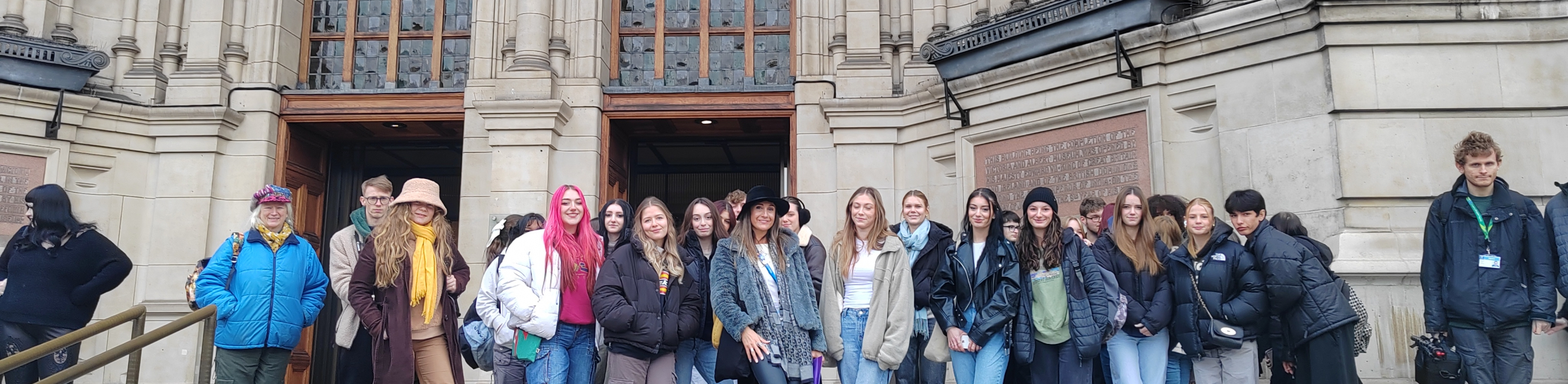 Learners stood outside the Victoria and Albert Museum
