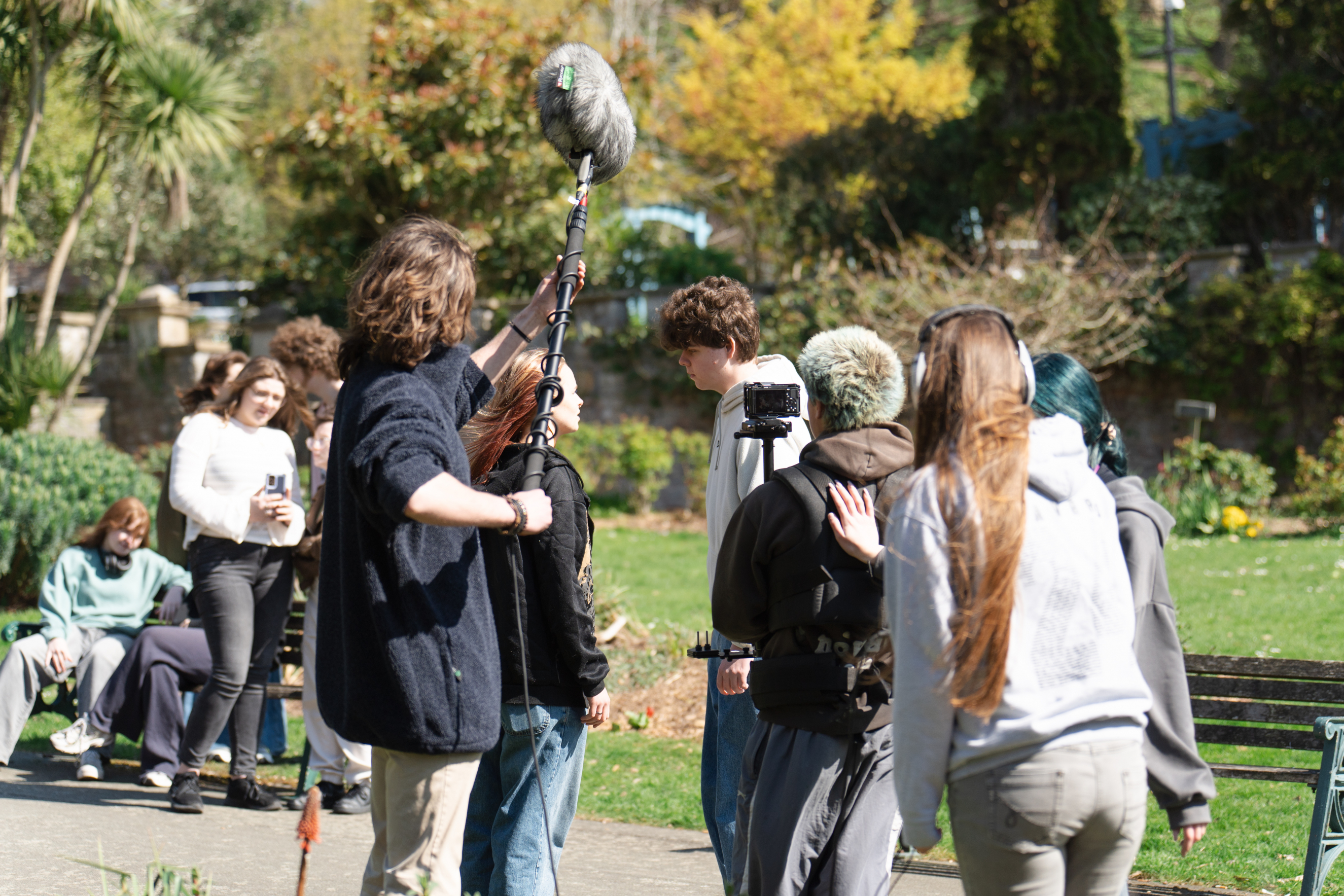 Media students filming a project with Performing Arts students 