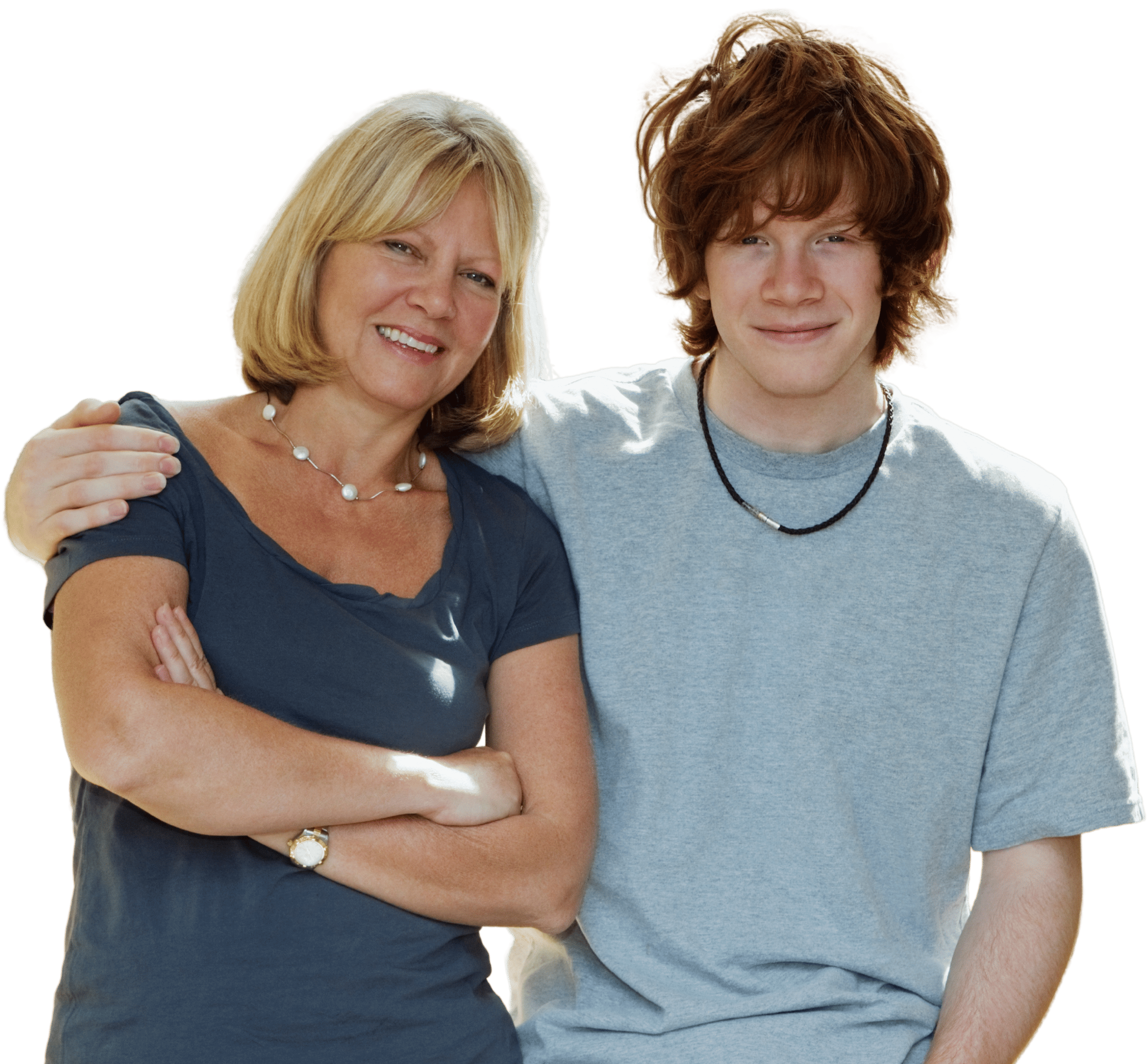 a women with her son who has his arm around her