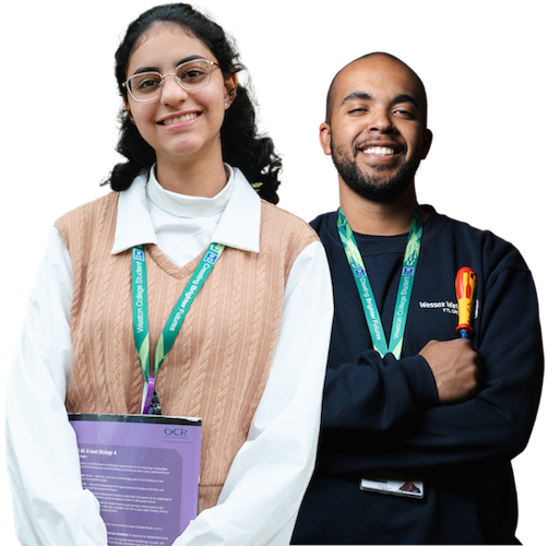 Two students from Weston College, representing academic and vocational training.