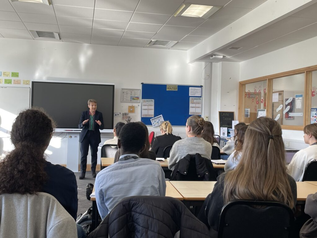 Police and Crime Commissioner, Clare Moody, talking to A Level students