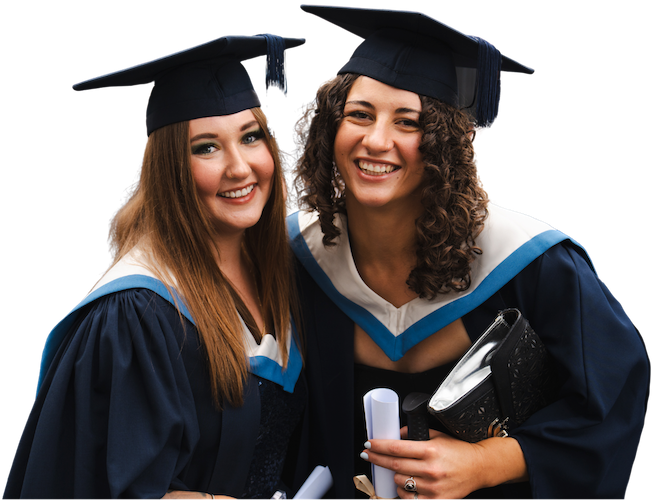 2 graduated female students in their gowns 