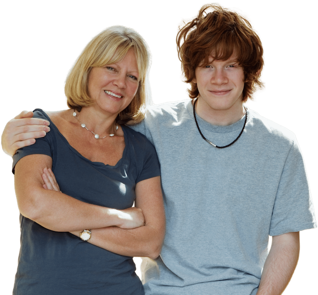 a women with her son who has his arm around her