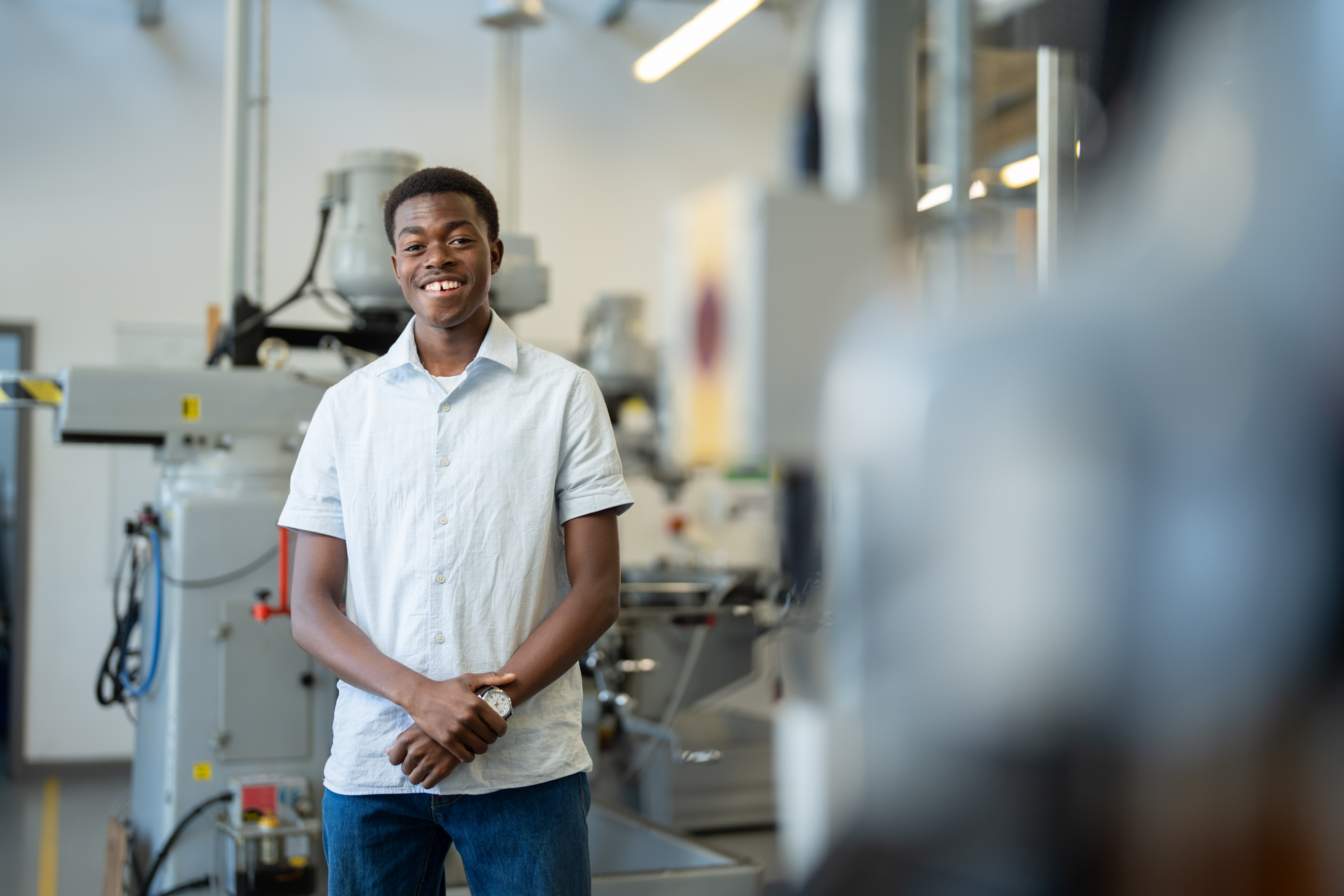 Engineering Learner Stood in Engineering Room