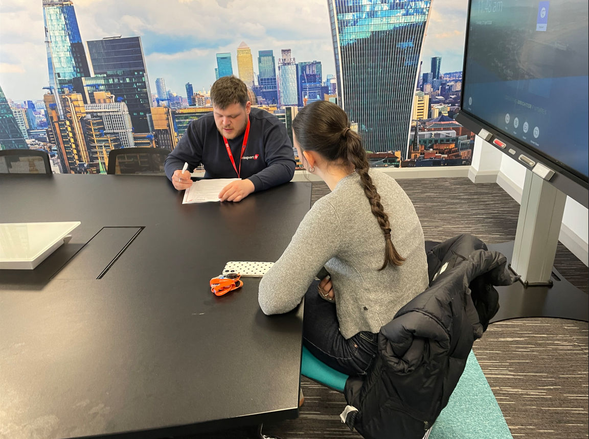 Student being interviewed by Joe from Swissport