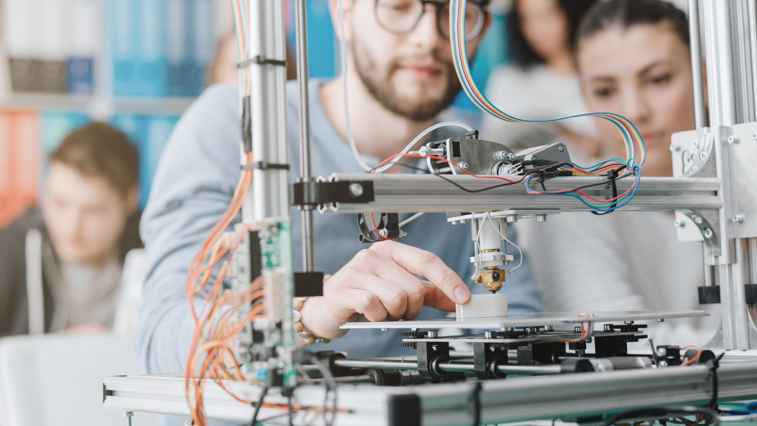 A student working at a workbench