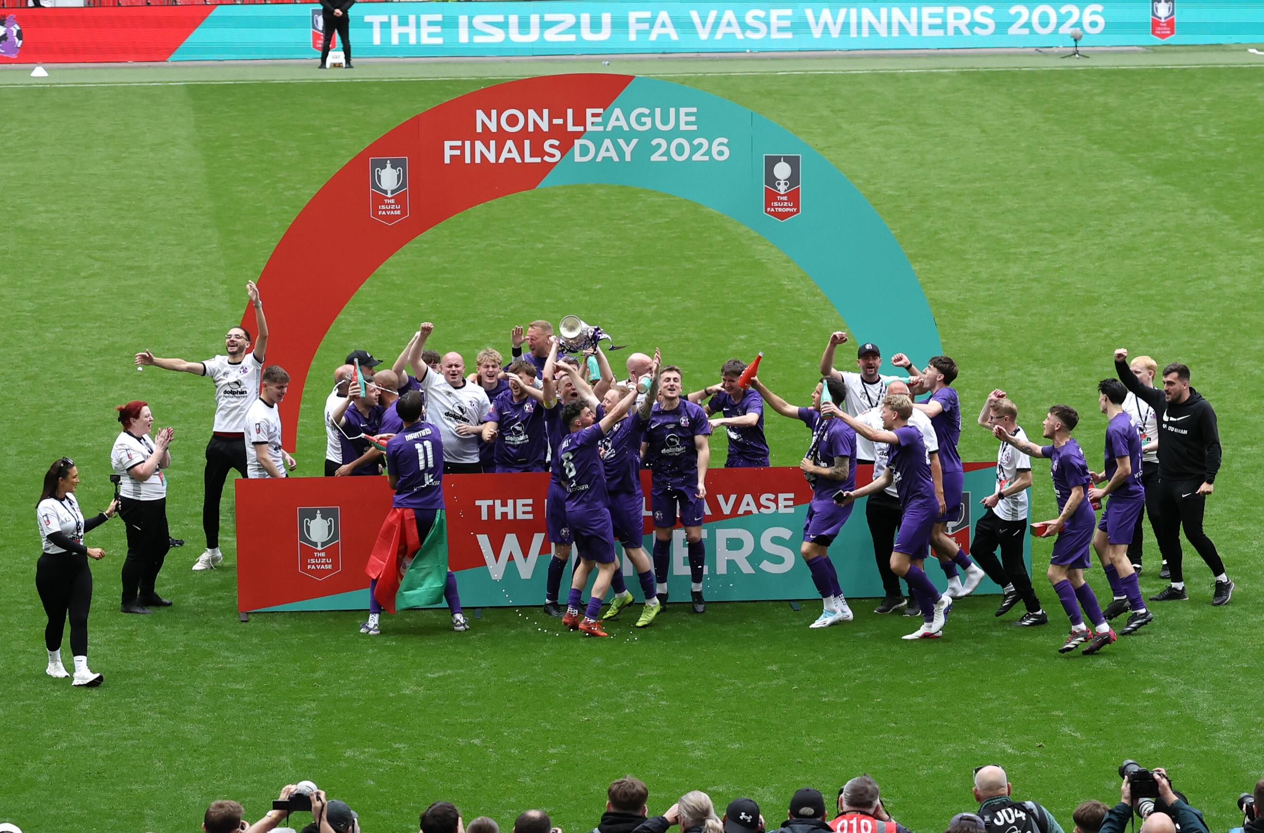 AFC Stoneham celebrating after winning the FA Vase Final
