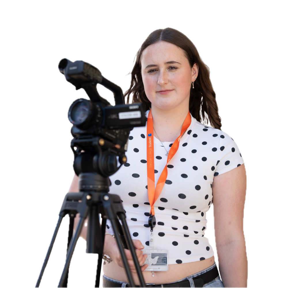 girl standing in front of a camera