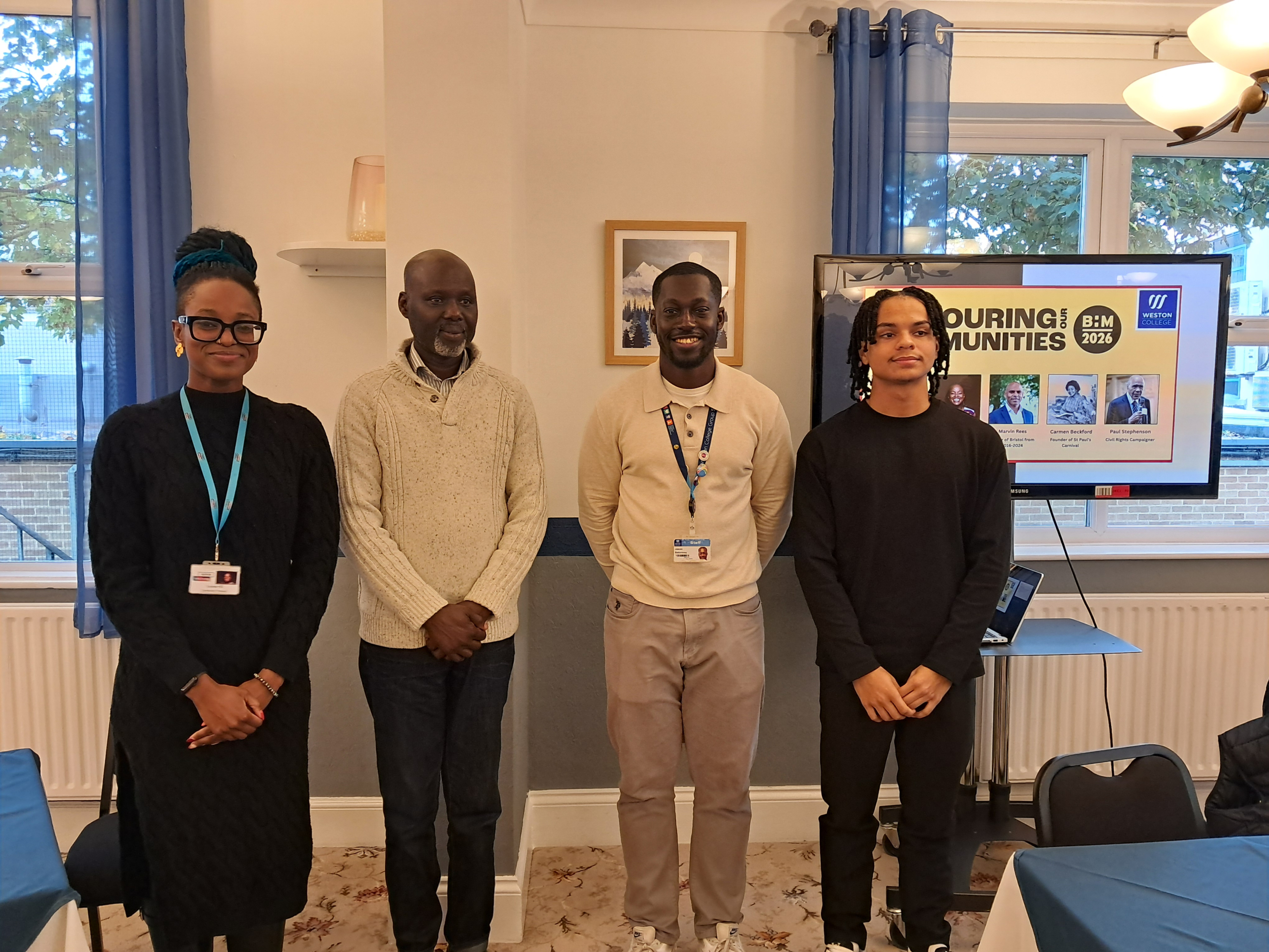 A picture of the three panellists and Weston College Equality, Diversity and Inclusion Manager, Jason Selormey. 