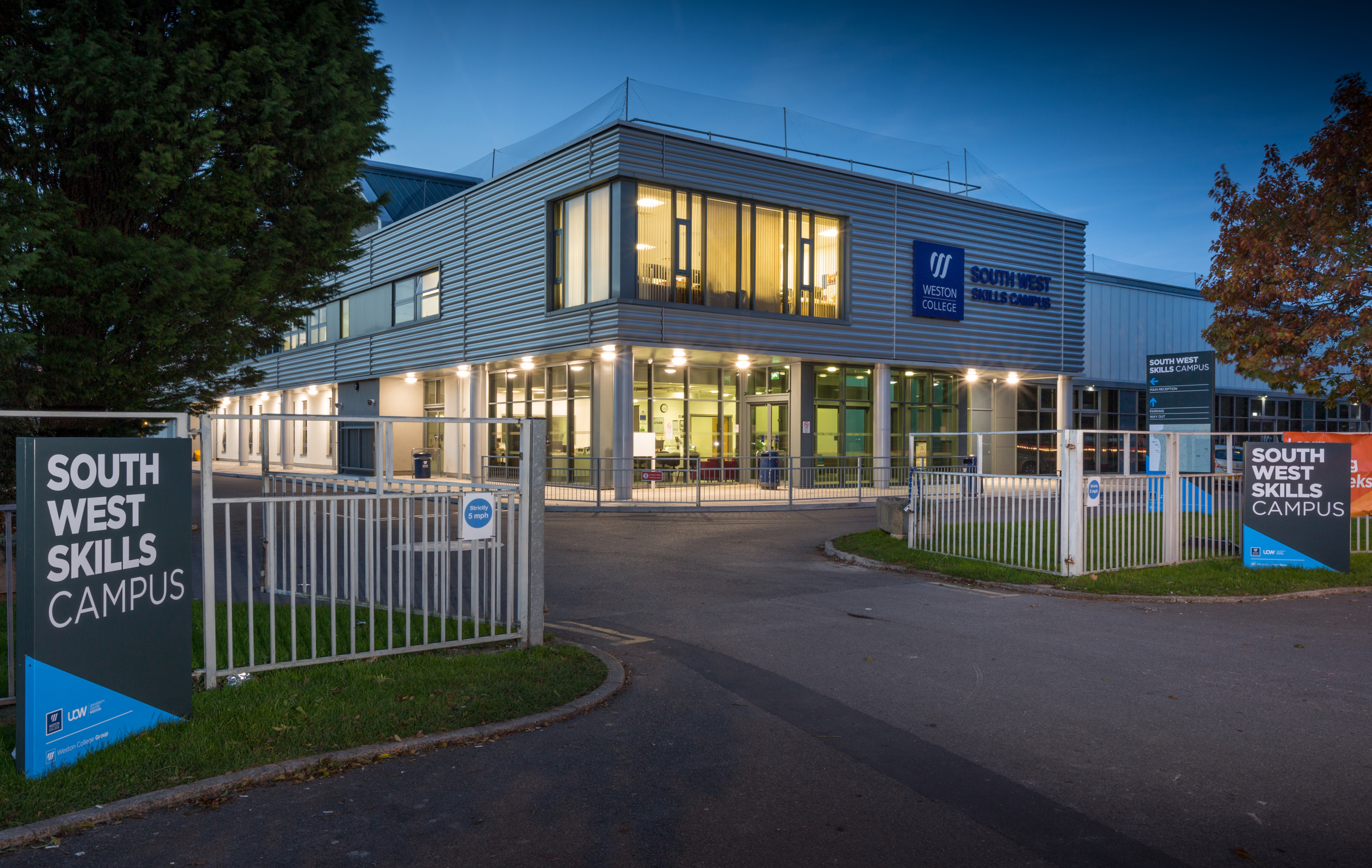 South West Skills Campus glowing in the dark