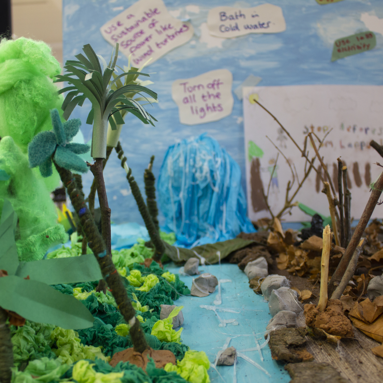 environmental model of trees made from recycled paper