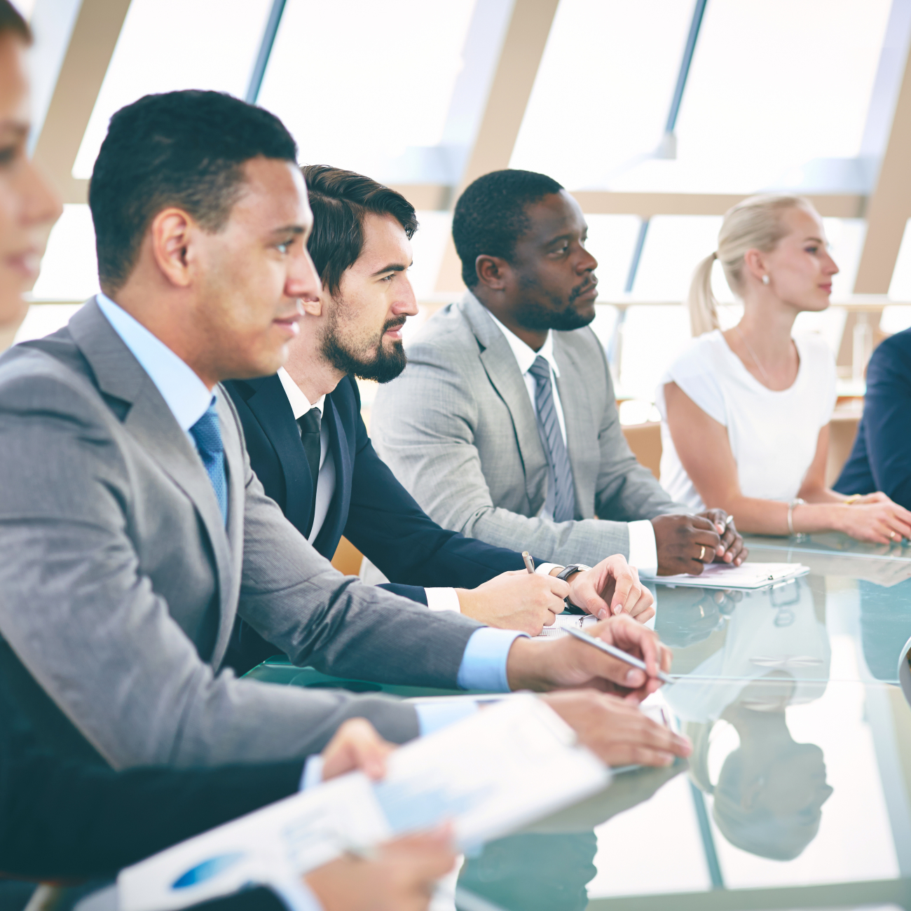 Business students sitting around a table