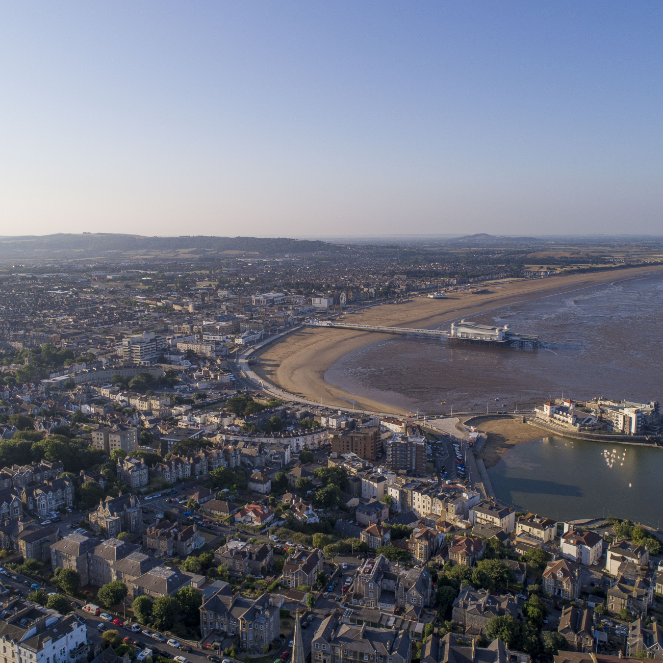 Drone shot of seaside town Weston-super-Mare