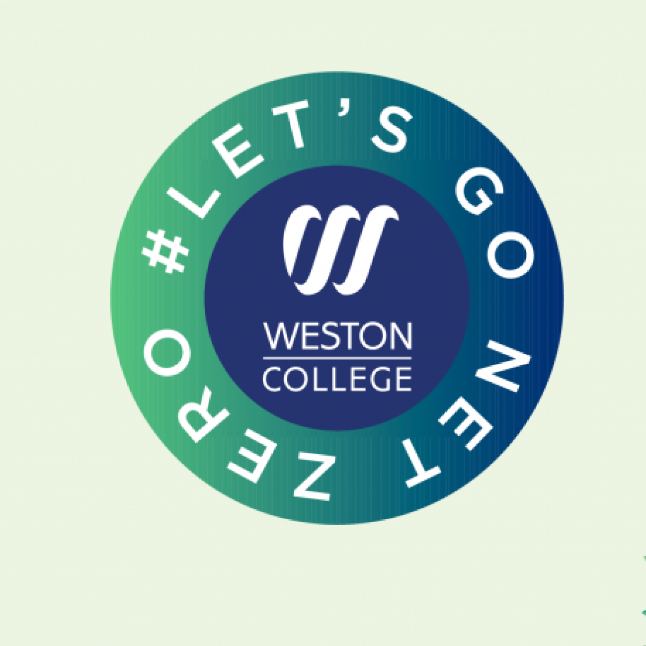 A graphic promoting Weston College aiming for net zero emissions.