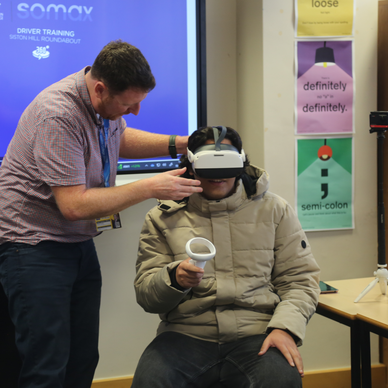 Learner having a VR headset fitted